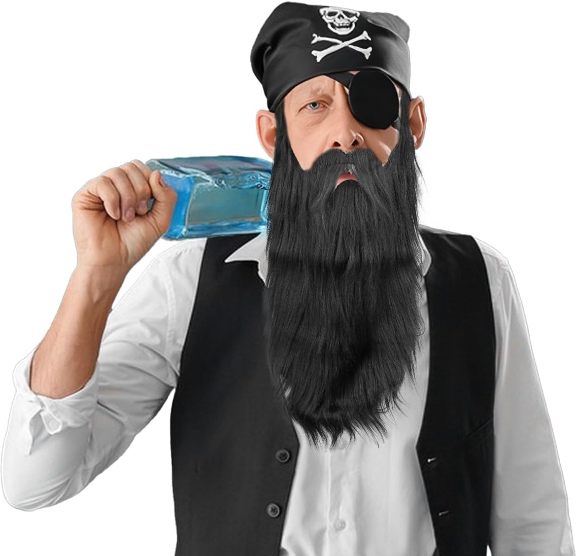 2Pcs Fake Mustache Funny Fake Beard Halloween Decoration Long Fake Moustache Elastic Band Simulation Beard Facial Hair Party Cosplay Costume Accessories (Black) - Image 7