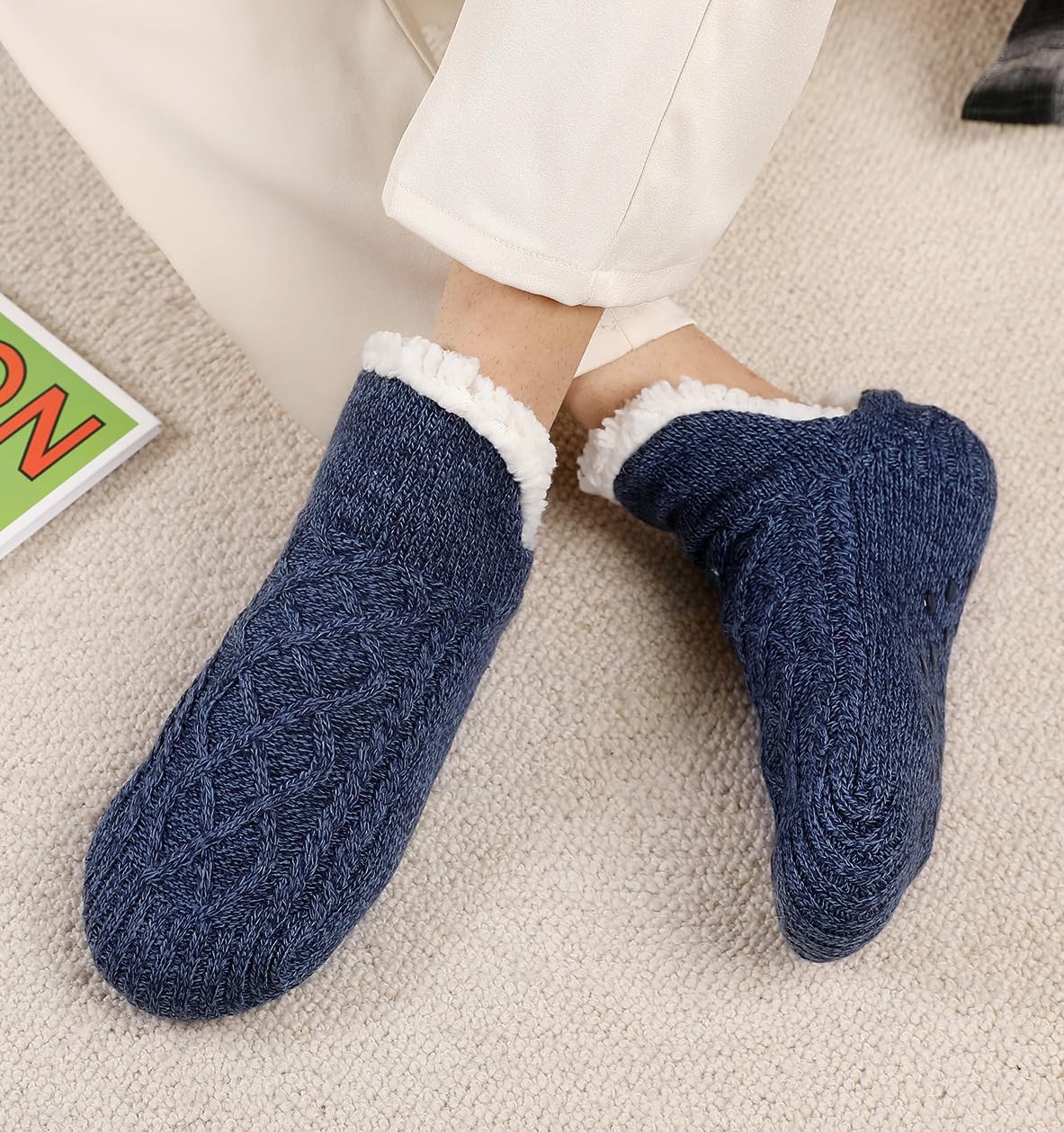 Unisex Fluffy Fuzzy Warm Slipper Socks for Men Women, Thick Fleece Lined Non-Slip Socks Indoor Floor - Image 3
