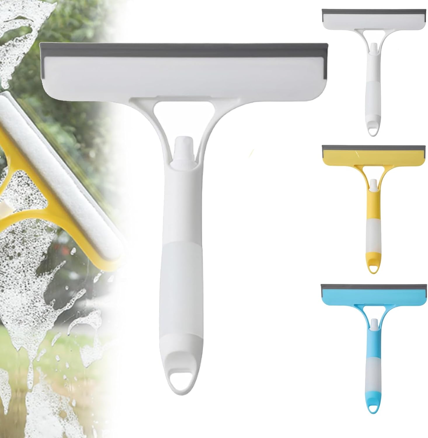 Recyclable Silicone Window Squeegee Kit, 3 in 1 Window Cleaning Scraper, Squeegee and Scrubber with Spray, Window Cleaning Scrapersqueegee, for Car, Home, Kitchen (White-1pcs) - Image 1