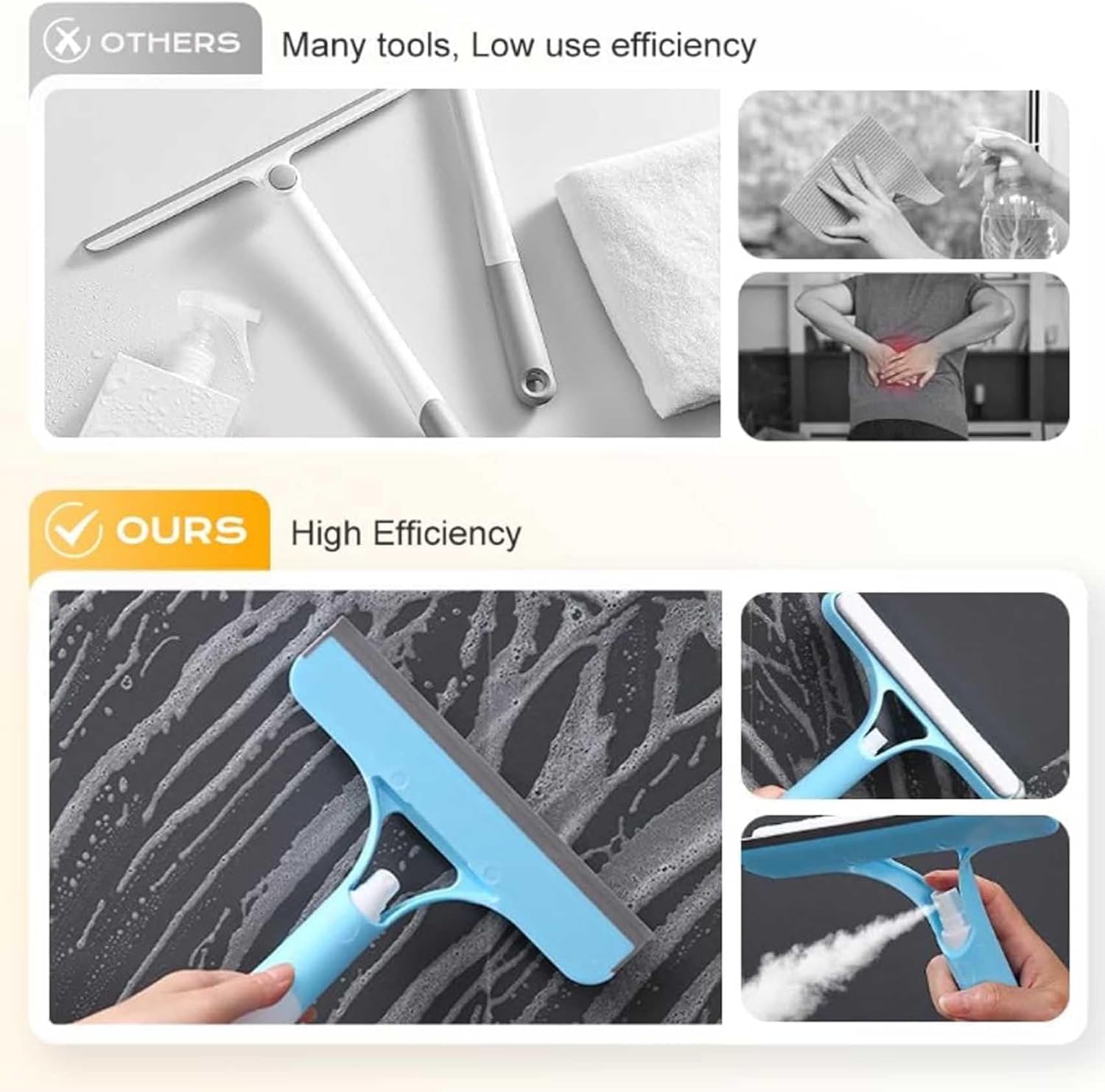 Recyclable Silicone Window Squeegee Kit, 3 in 1 Window Cleaning Scraper, Squeegee and Scrubber with Spray, Window Cleaning Scrapersqueegee, for Car, Home, Kitchen (White-1pcs) - Image 5