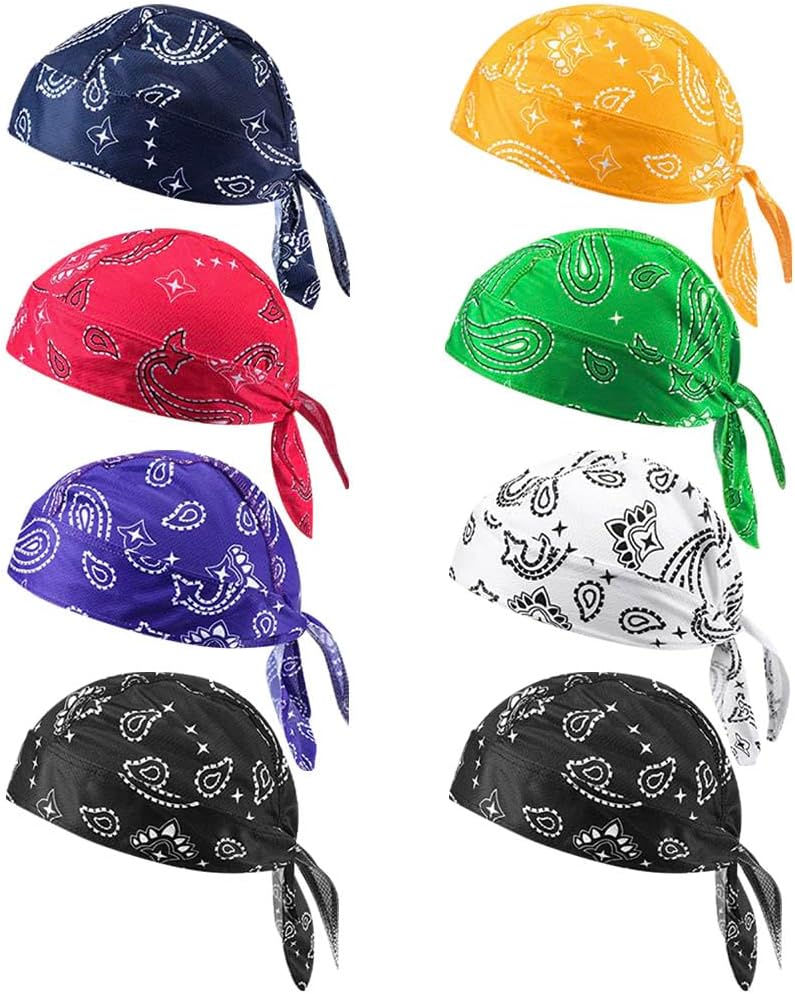 8Pcs Do Rag Skull Cap Bandana Hat Doo Rags Beanie Cooling Sweat Wicking Head Wraps Cycling Helmet Liner - Image 1