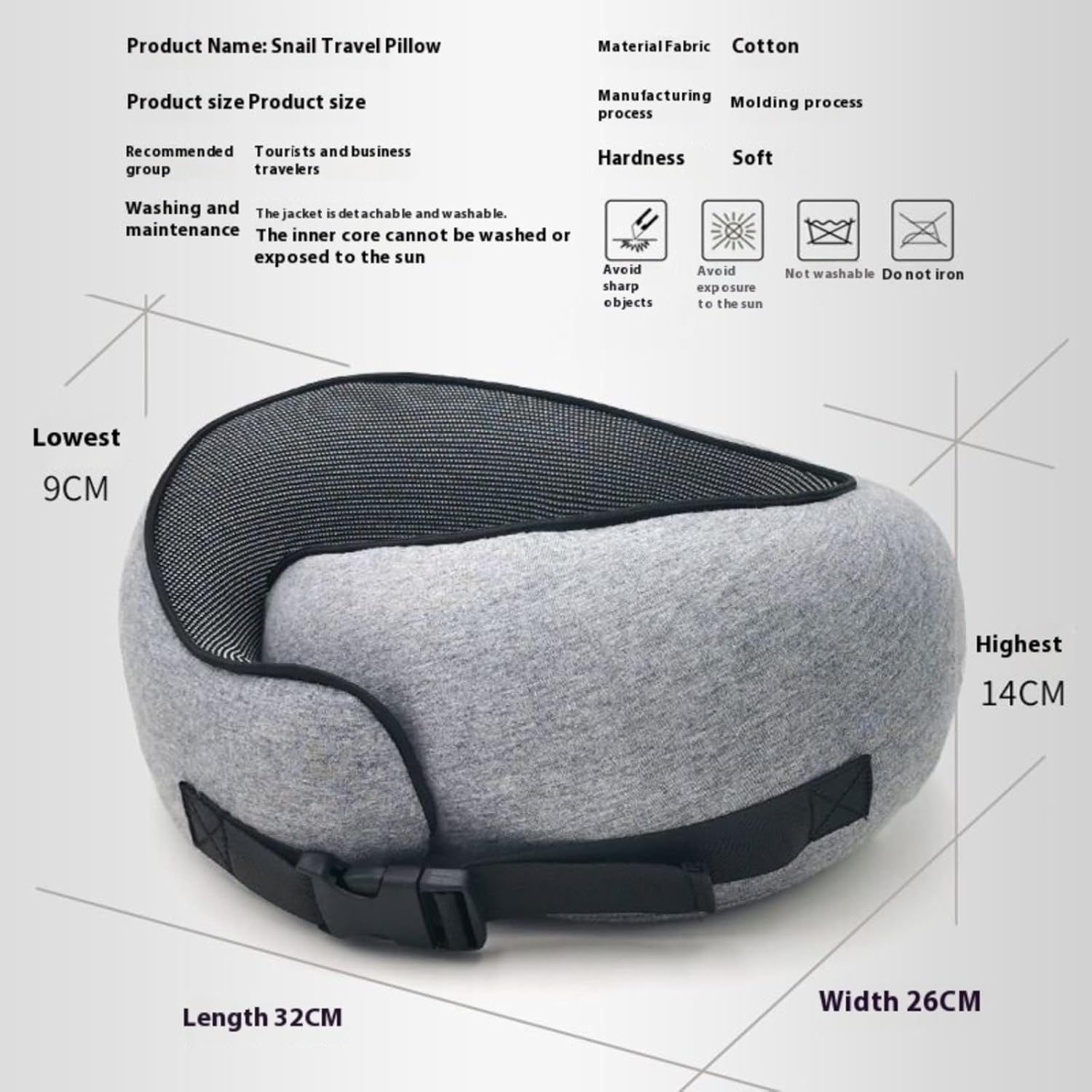 Travel Memory U-Shaped Pillow, Soft Skin-Friendly Cotton Fabric, All-Round, Portable Easy Storage, Ideal for Air Travel Business Trips Naps, Cervical Care, Removable Washable Cover - Image 2