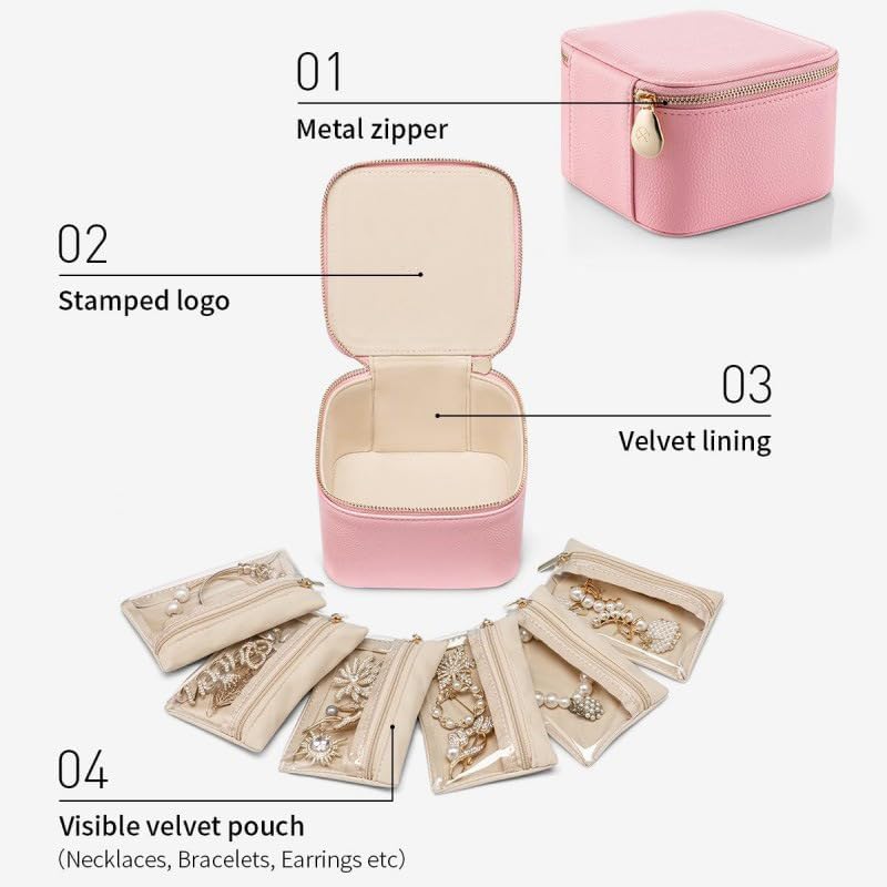 Trendy Jewelry Box with Portable Travel Pouches for Earrings Rings Necklaces - Airtight Seal Smart Compartment System Travel-Safe Lock Compact Lightweight 360° Shockproof Design - Image 3