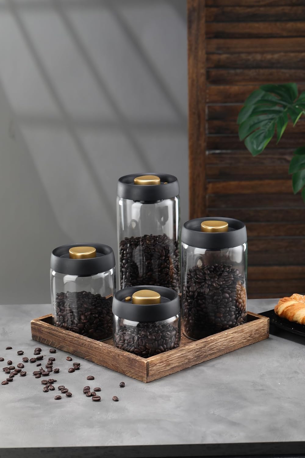 Airtight Borosilicate Glass Coffee Bean Storage Container with Vacuum Sealed Lid, 2pcs Food Storage Jars for Dry Goods, Coffee Bar Necessity - Image 6