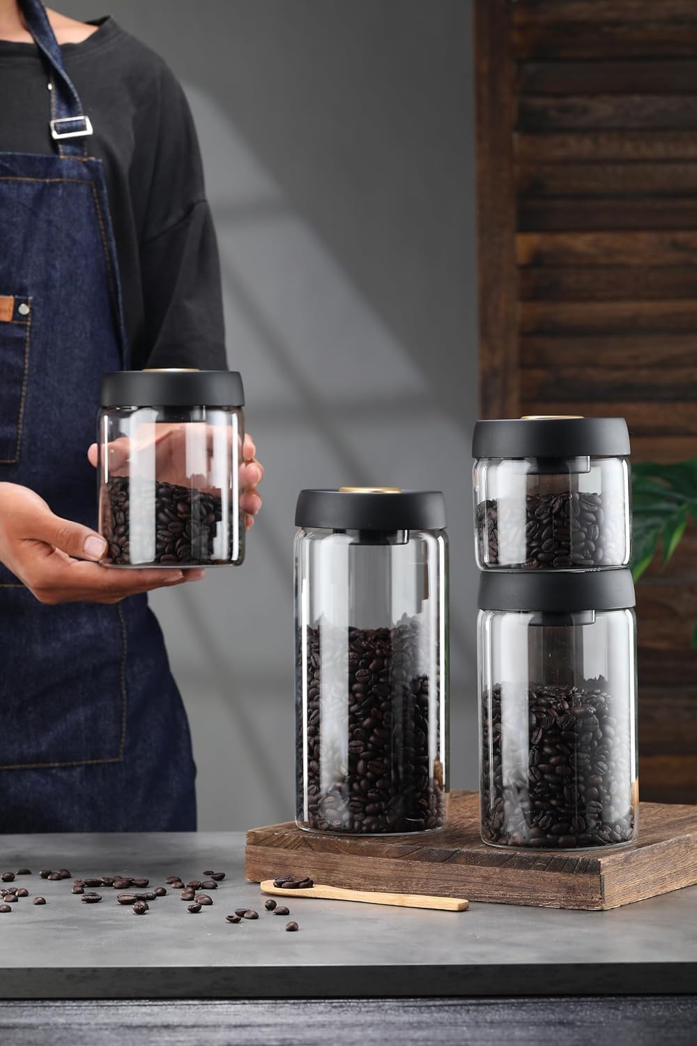 Airtight Borosilicate Glass Coffee Bean Storage Container with Vacuum Sealed Lid, 2pcs Food Storage Jars for Dry Goods, Coffee Bar Necessity - Image 7