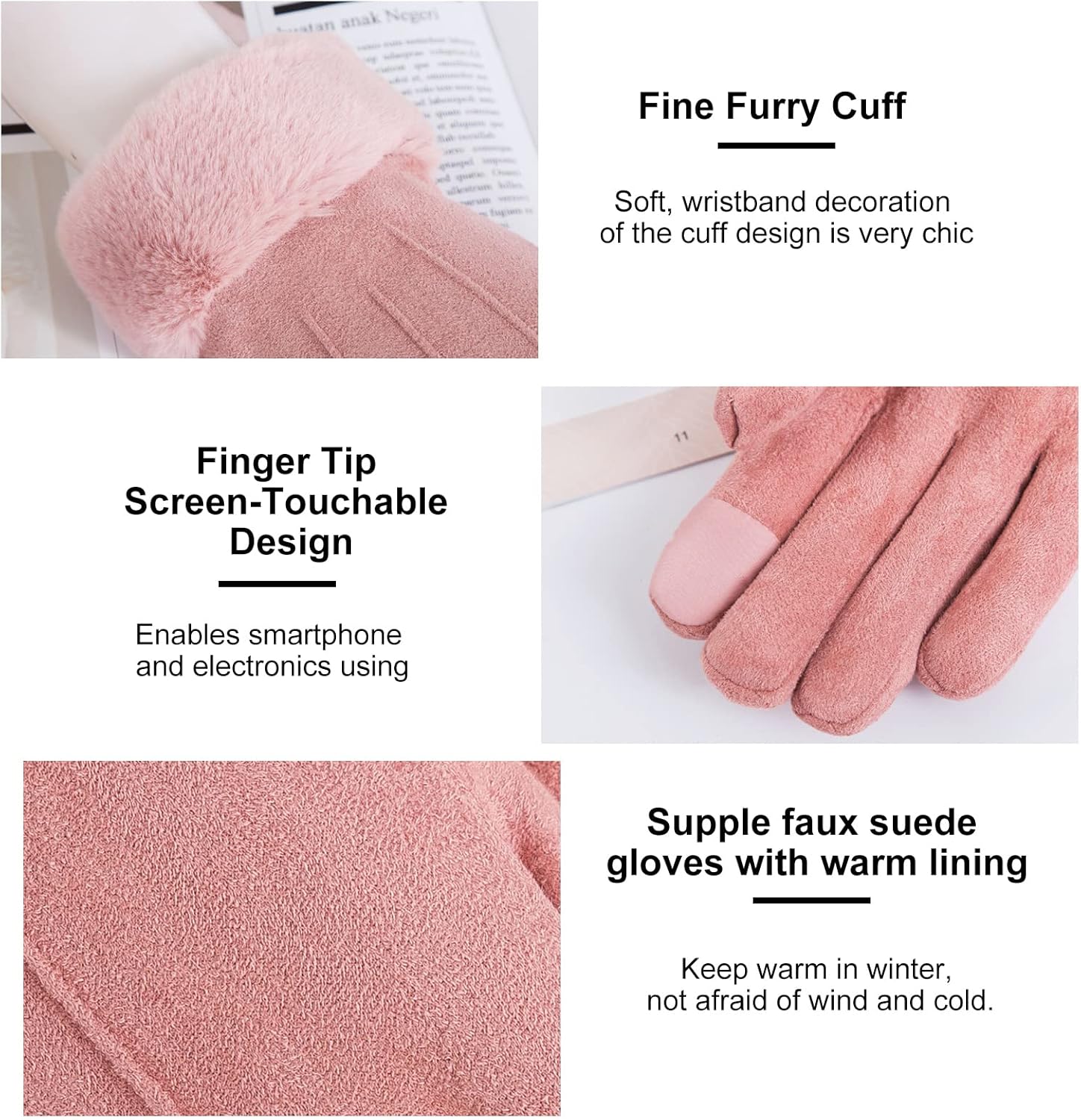 Winter Touch Screen with Soft Velvet Lining, Stylish Faux Suede Leather & Polyester Design for Women - Image 3