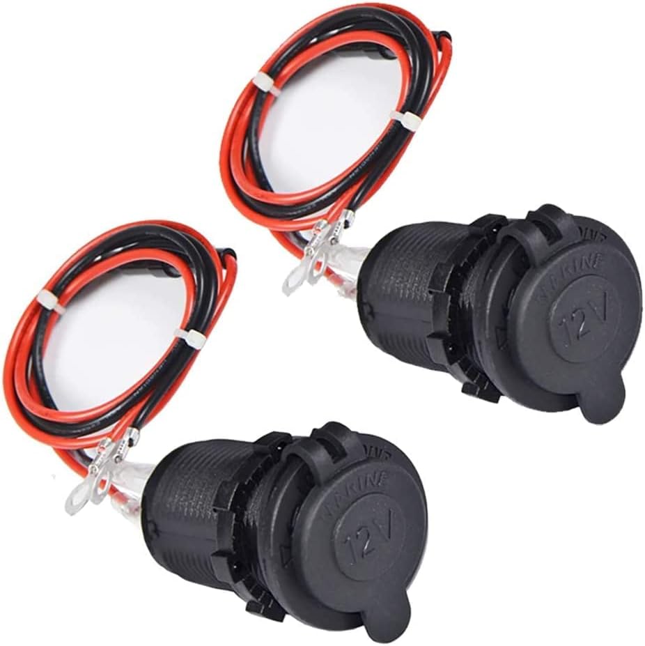 12V Car Cigarette Lighter Socket Waterproof and Dustproof plug socket for Car Truck Motobike Boats Marine ATV, with Fuse & 60cm Cable (Black-2PCS) - Image 1