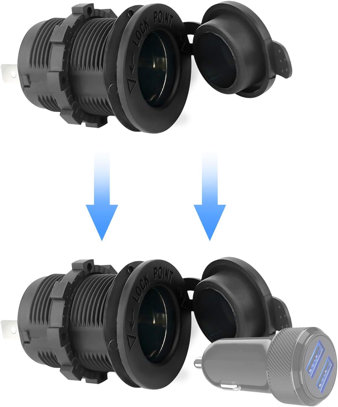 12V Car Cigarette Lighter Socket Waterproof and Dustproof plug socket for Car Truck Motobike Boats Marine ATV, with Fuse & 60cm Cable (Black-2PCS) - Image 6