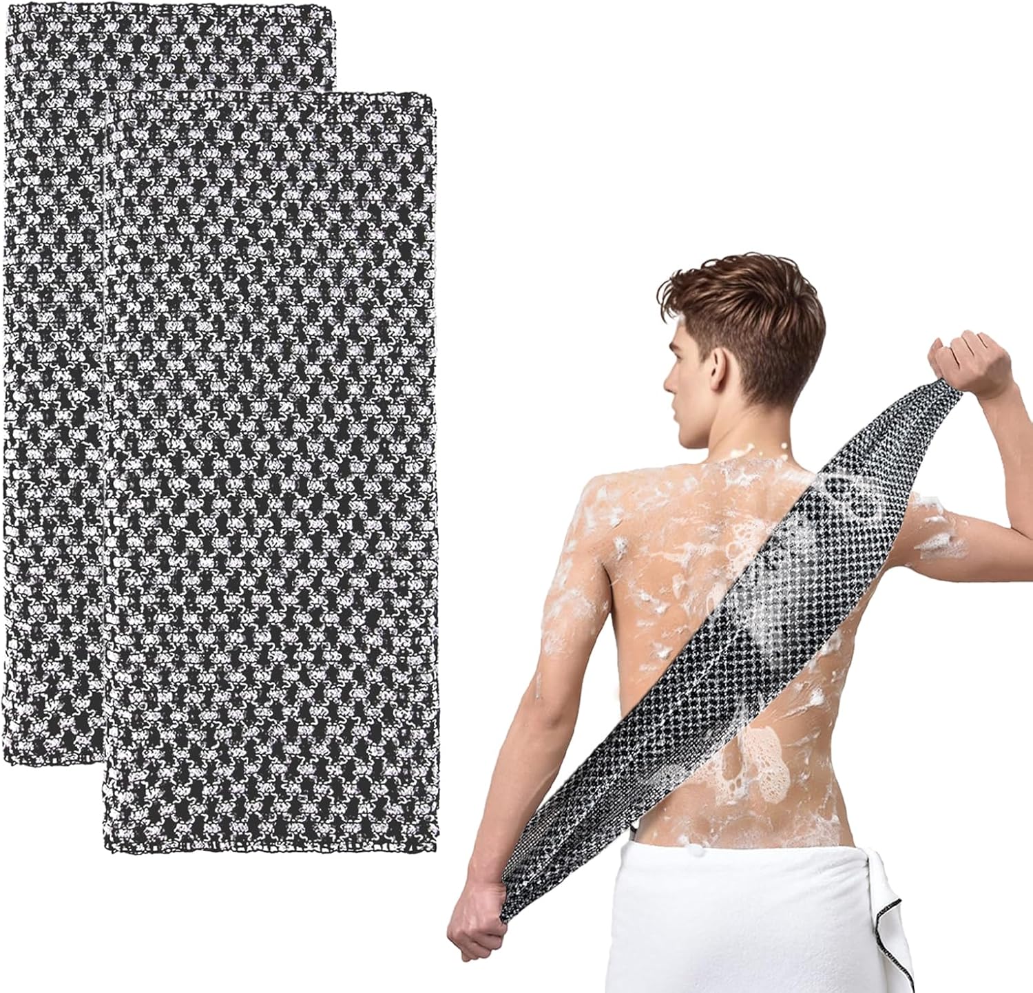 Extra Long Exfoliating Cloth, Deep Cleaning Exfoliating Towel, Reusable Exfoliating Body Scrubber (2 Pcs Black) - Image 1