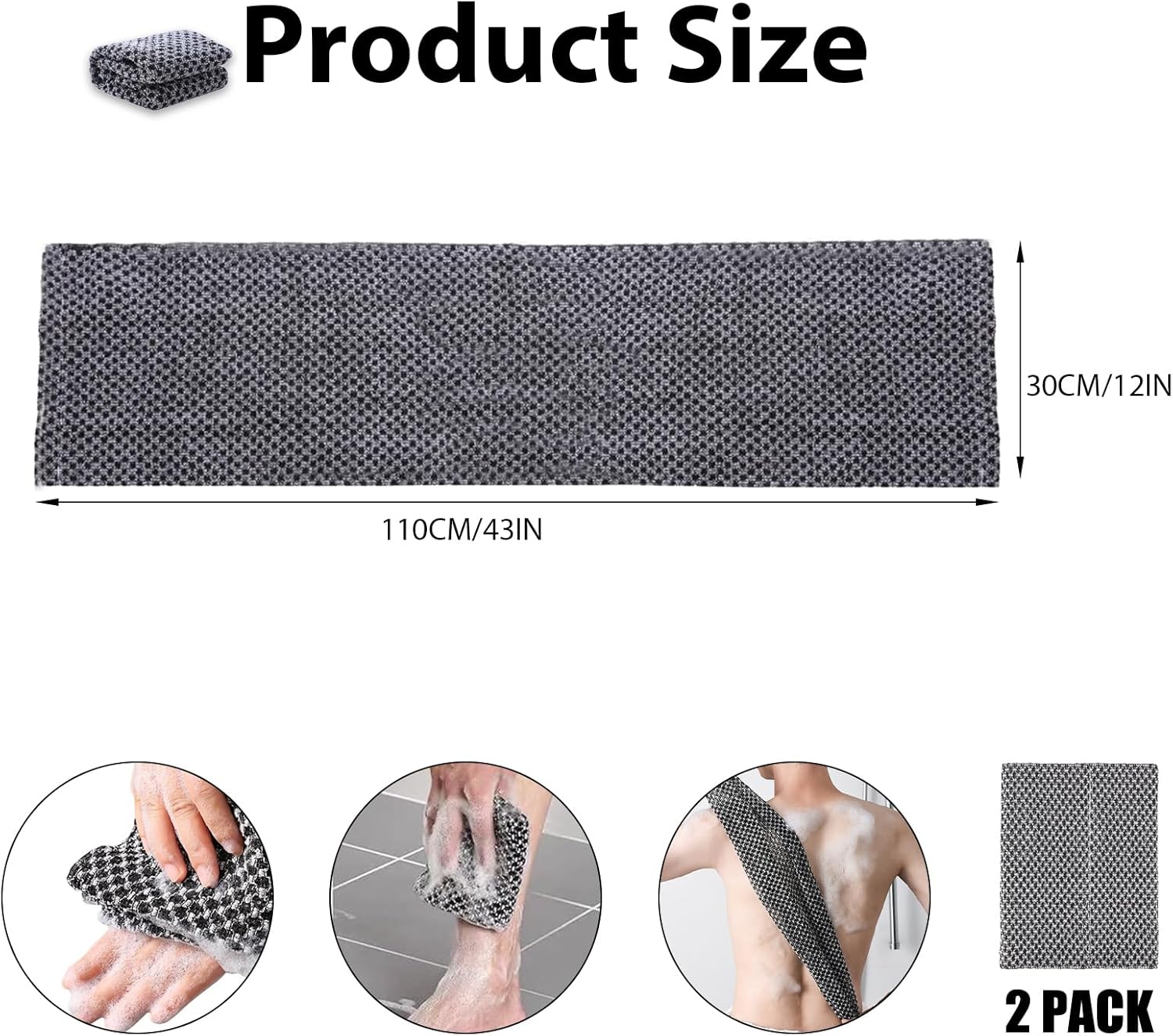 Extra Long Exfoliating Cloth, Deep Cleaning Exfoliating Towel, Reusable Exfoliating Body Scrubber (2 Pcs Black) - Image 2