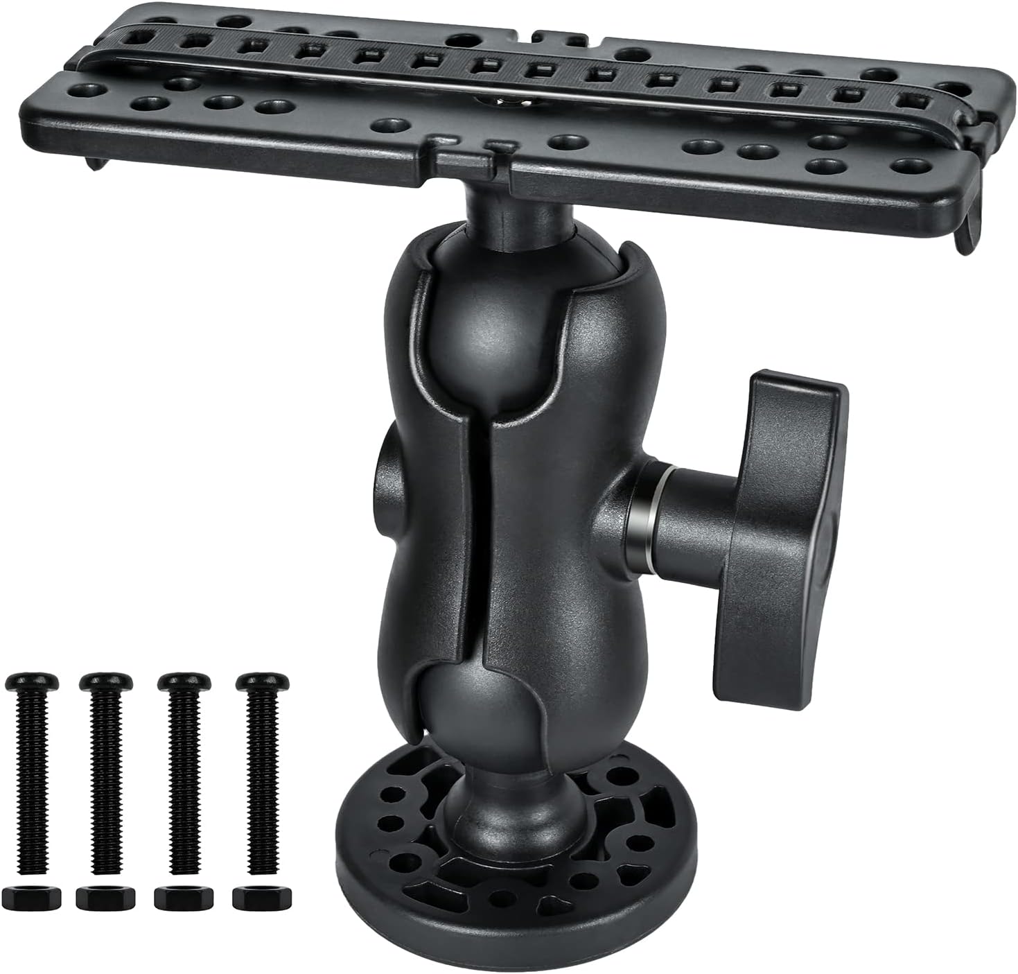 Fish Finder Mount Base, Universal 360° Rotation Ball-Mount Bracket, Nylon & Stainless Steel Electronic Holder for Marine Boat Kayak Pontoon Canoe Helix Garmin, 4*Srews, 4*Nuts - Image 1