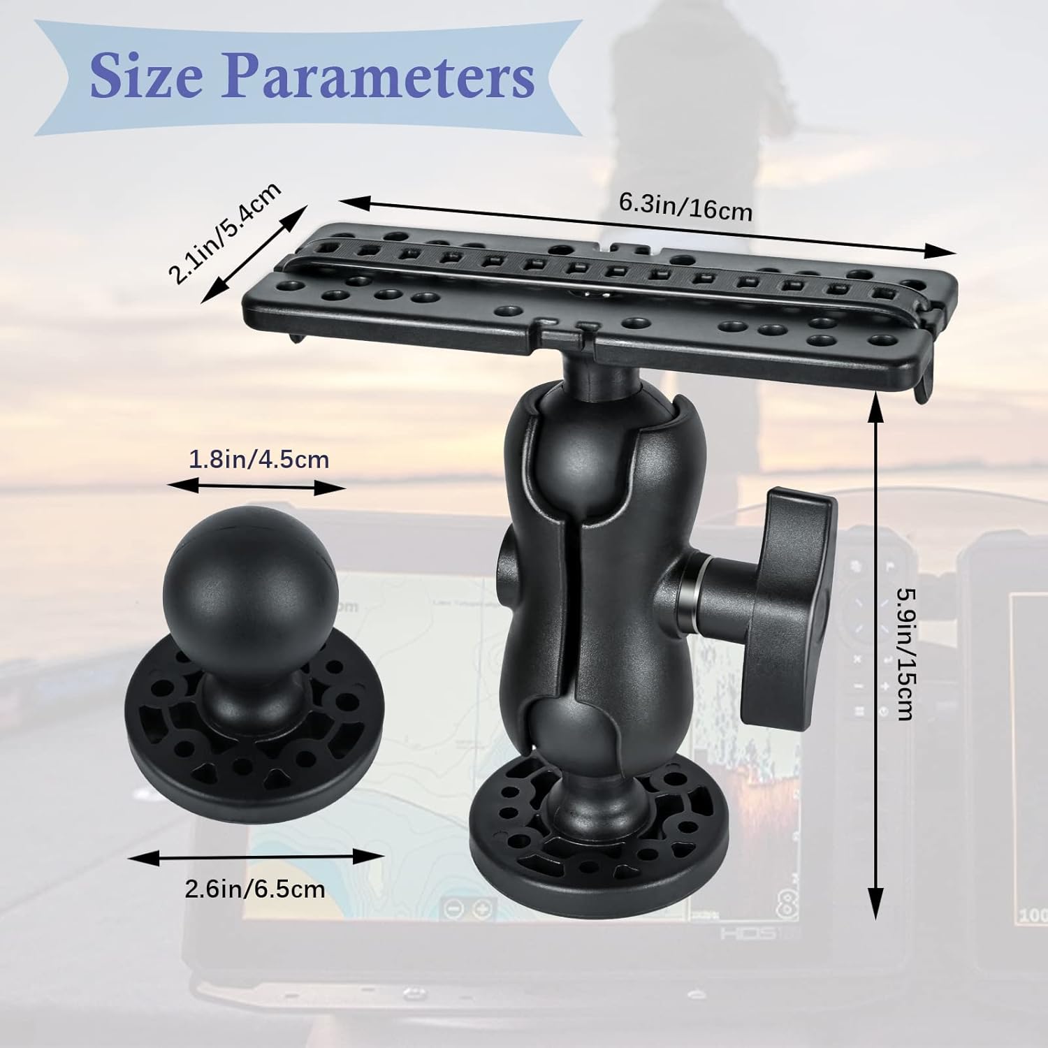 Fish Finder Mount Base, Universal 360° Rotation Ball-Mount Bracket, Nylon & Stainless Steel Electronic Holder for Marine Boat Kayak Pontoon Canoe Helix Garmin, 4*Srews, 4*Nuts - Image 5
