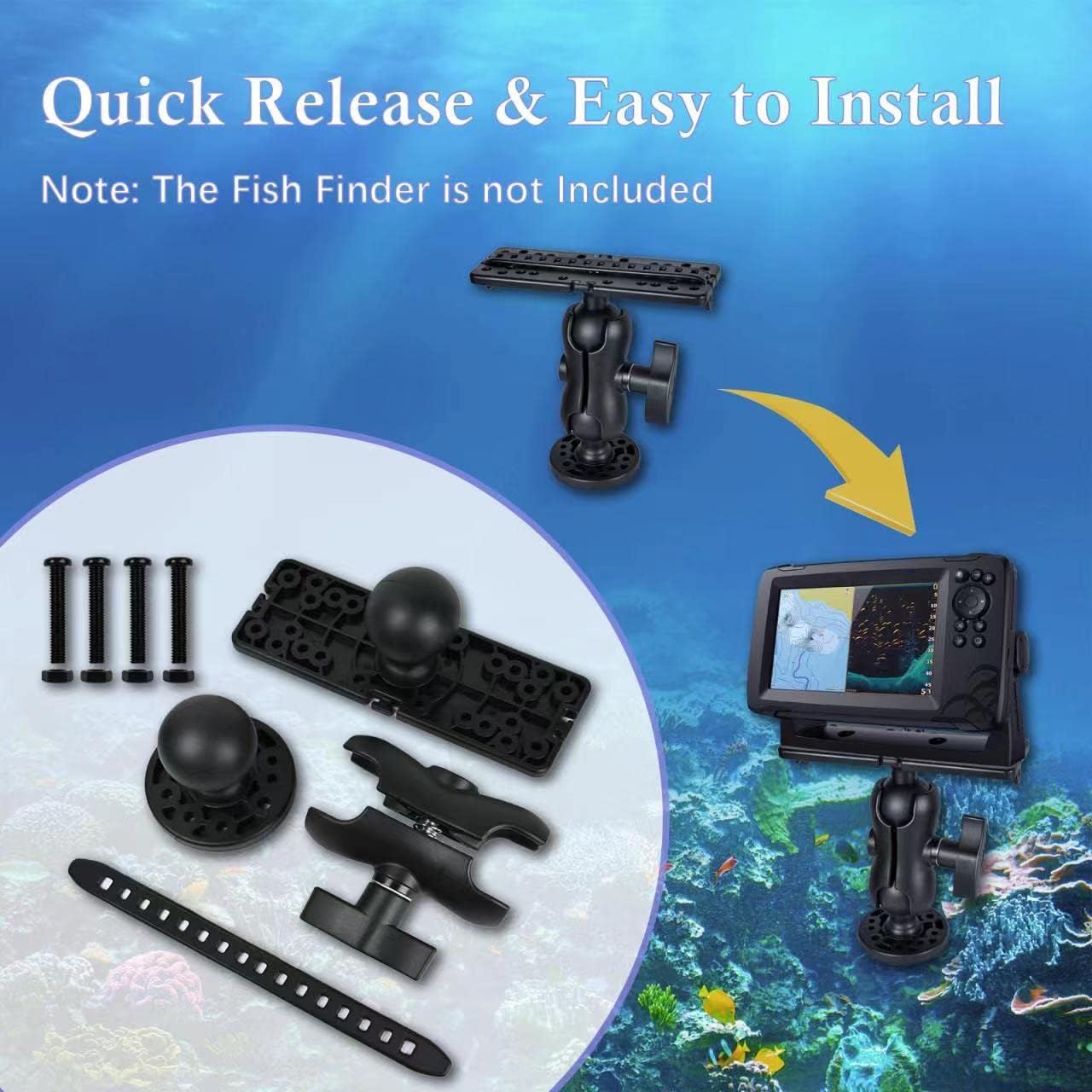 Fish Finder Mount Base, Universal 360° Rotation Ball-Mount Bracket, Nylon & Stainless Steel Electronic Holder for Marine Boat Kayak Pontoon Canoe Helix Garmin, 4*Srews, 4*Nuts - Image 7