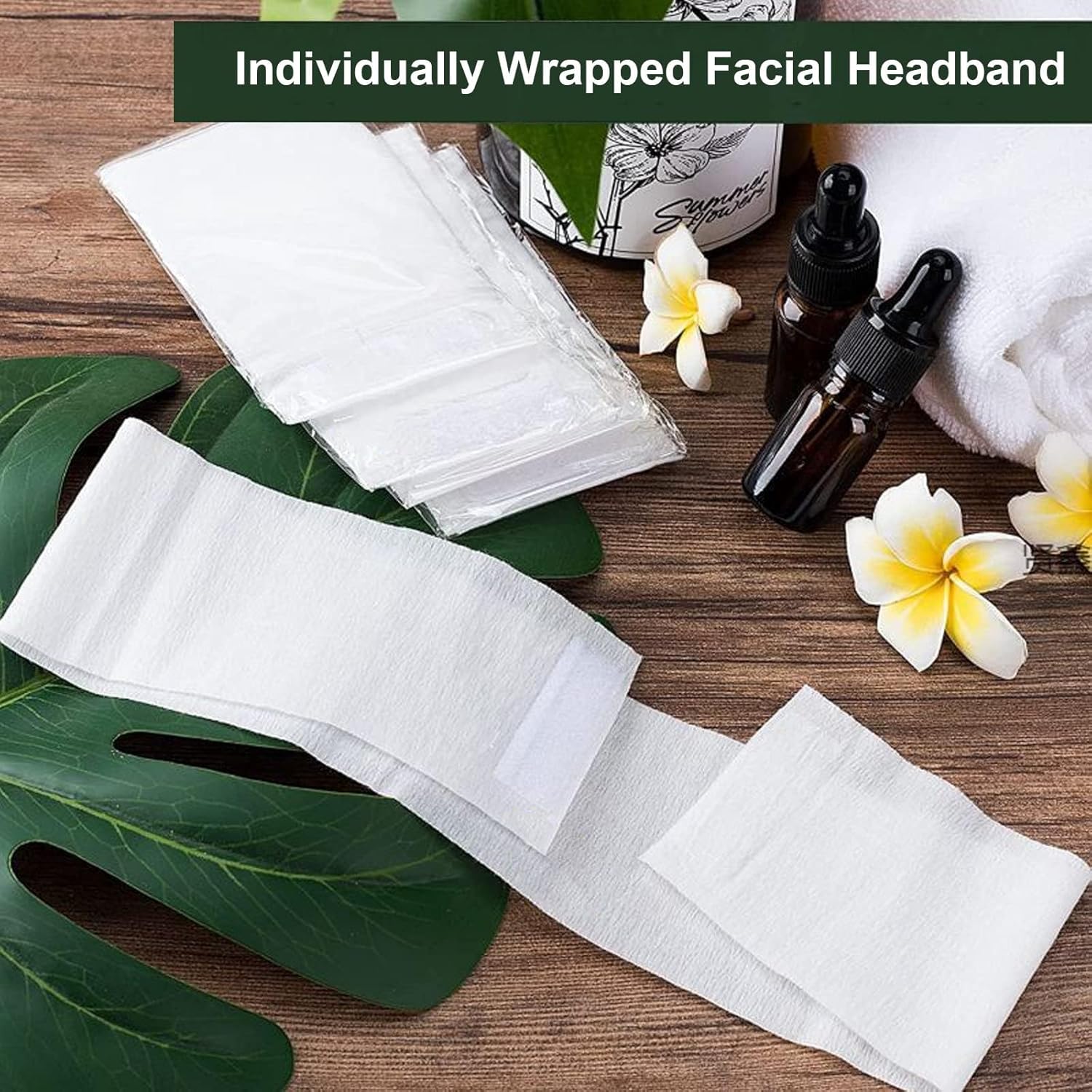 200 Pieces Disposable Spa Facial Headbands Individual Wrapped Elastic Makeup Headband with Adjustable Stretch Non-Woven Soft Skin Care Hair Band with Convenient Closure for Women - Image 4