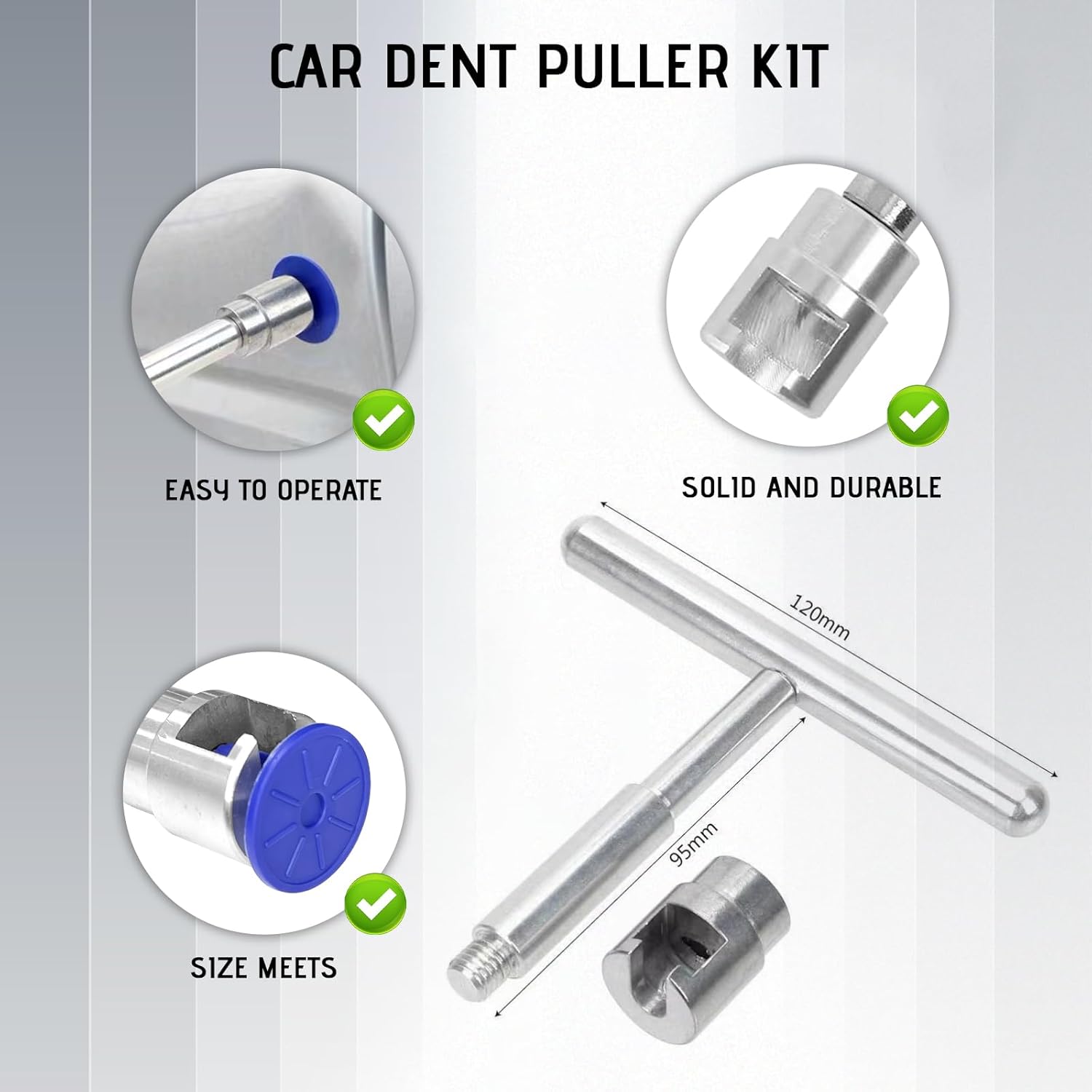 Car Dent Remover Puller Kit, Paintless Dent Repair Tool, Car Body Dent Small Hail Dent Remover Set with Aluminum T Slide Hammer and 18PCS Suction Cup for Car, Metal, Glass, Screen and Tiles - Image 3