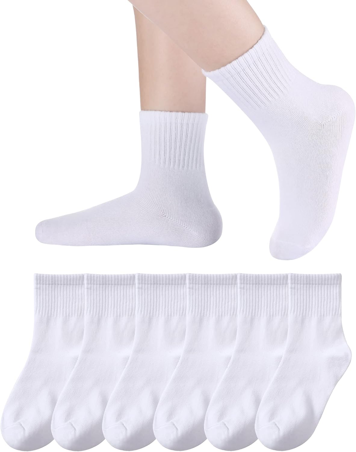 Kids Athletic Crew Socks Boys Girls Cotton School Uniform Casual Basic Socks 6 Pairs - Image 1