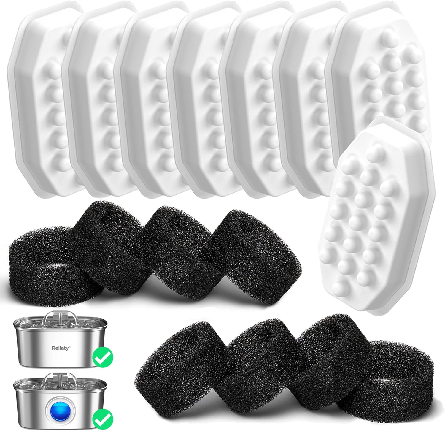 Official Cat Water Fountain Filters Replacement & Pre-Filter Sponges for 3.2L/108oz Automatic Pet Water Dispenser - Image 1