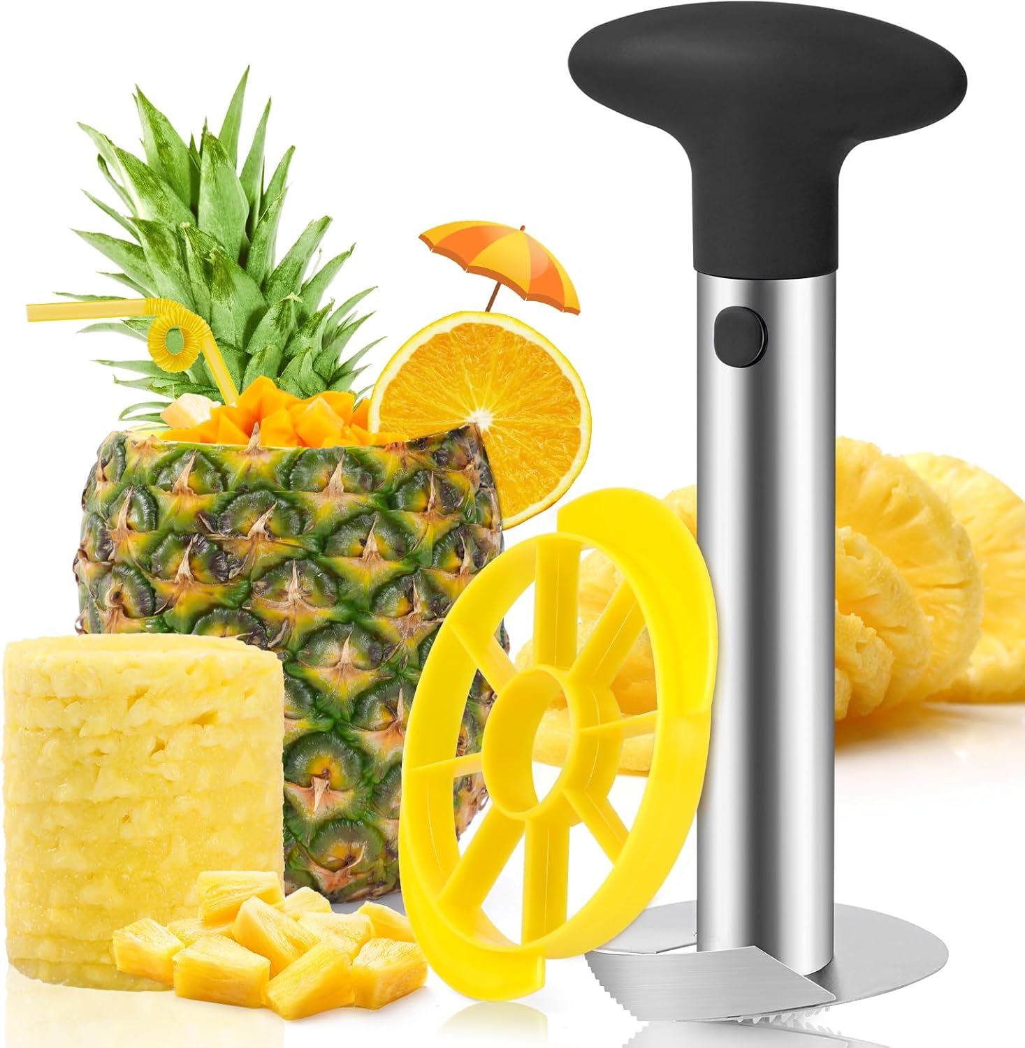 Premium Pineapple Corer and Slicer Tool - Pineapple Cutter with Sharp Serrated Tips - Easy to Use & Clean - Stainless Steel Core Remover for Pineapple - Slice and Core Fruits with Ease(Black) - Image 1