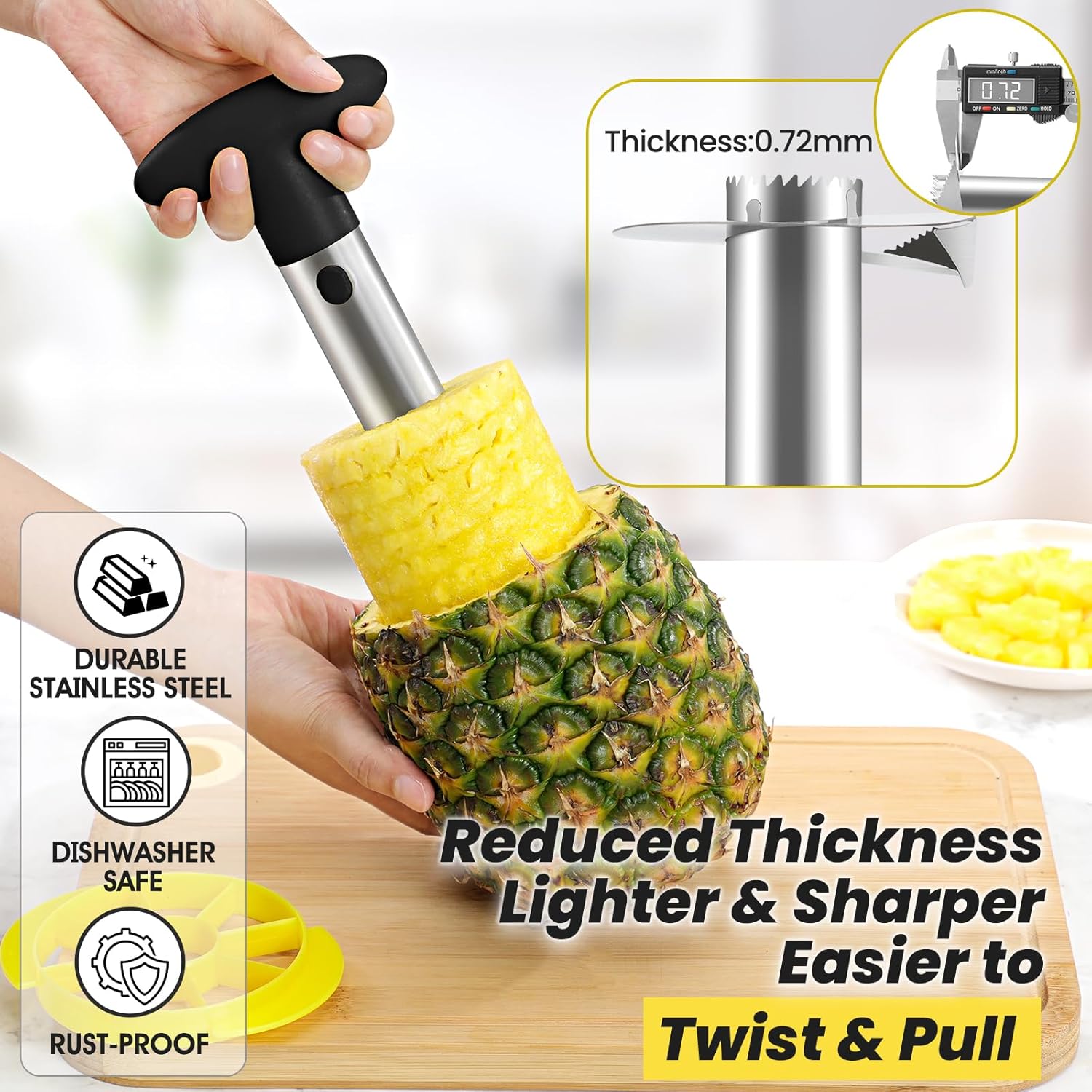 Premium Pineapple Corer and Slicer Tool - Pineapple Cutter with Sharp Serrated Tips - Easy to Use & Clean - Stainless Steel Core Remover for Pineapple - Slice and Core Fruits with Ease(Black) - Image 3