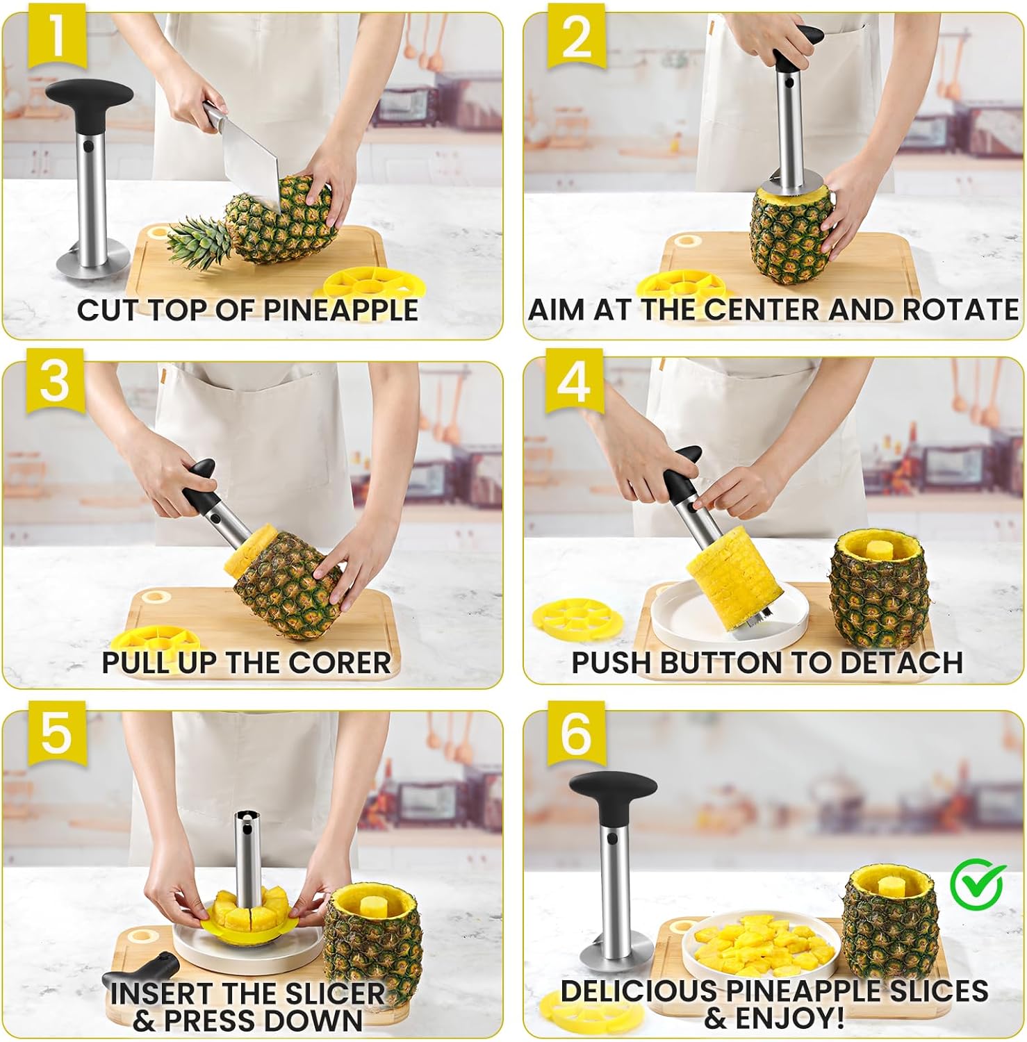 Premium Pineapple Corer and Slicer Tool - Pineapple Cutter with Sharp Serrated Tips - Easy to Use & Clean - Stainless Steel Core Remover for Pineapple - Slice and Core Fruits with Ease(Black) - Image 5