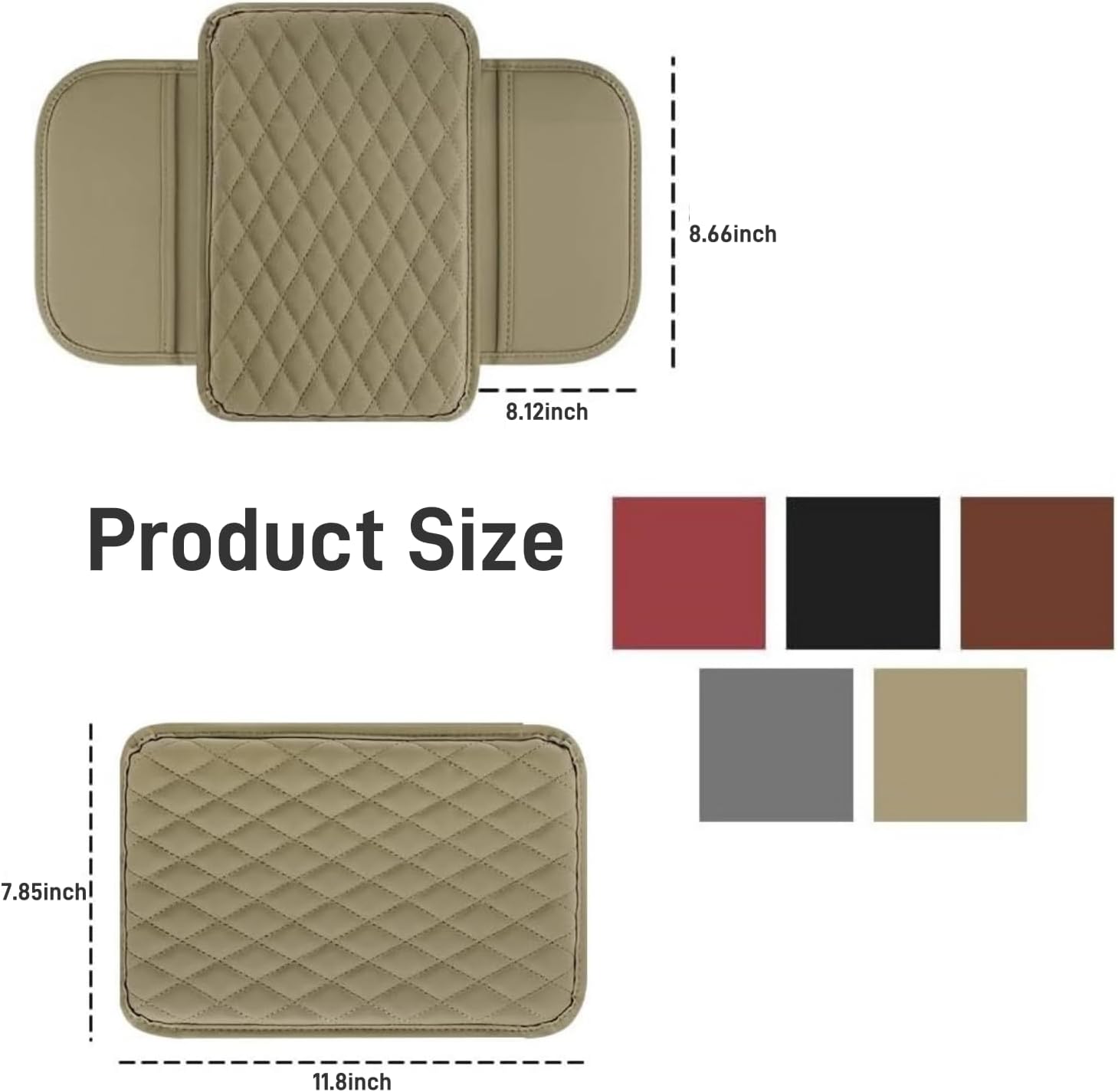 Thin Car Center Console Cover,Leather+Memory Foam Car Armrest Cover with 2 Storage Bags,Universal Car Storage Organizer Car Accessories Interior for Most Cars Trucks SUVs (Black) - Image 2