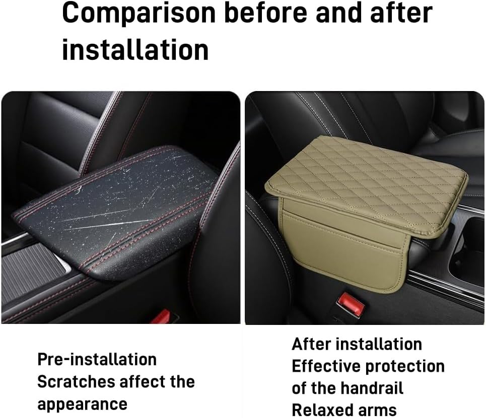 Thin Car Center Console Cover,Leather+Memory Foam Car Armrest Cover with 2 Storage Bags,Universal Car Storage Organizer Car Accessories Interior for Most Cars Trucks SUVs (Black) - Image 6