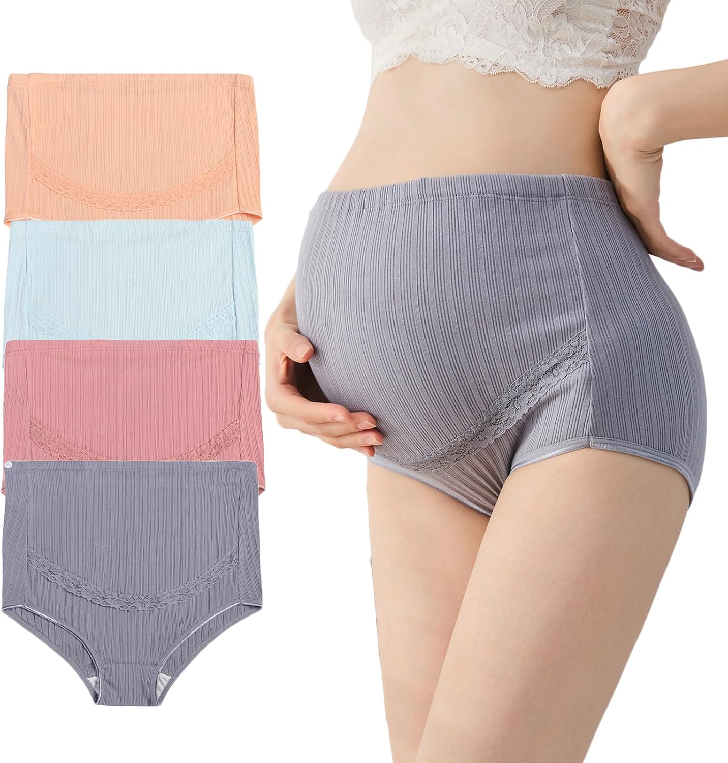 Maternity Cotton Underwear High Waist Adjustable Pregnancy Seamless Soft Hipster Panties Over Bump 4-Pack - Image 1