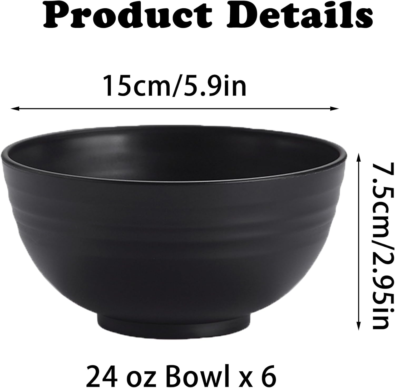 Unbreakable Wheat Straw Cereal Bowls Set of 6, 24 oz Microwave and Dishwasher Safe Lightweight Soup and Salad Bowl Sets, Reusable Dessert Bowls for Rice, Pasta, Snack, Fruit, BPA Free (Black) - Image 2