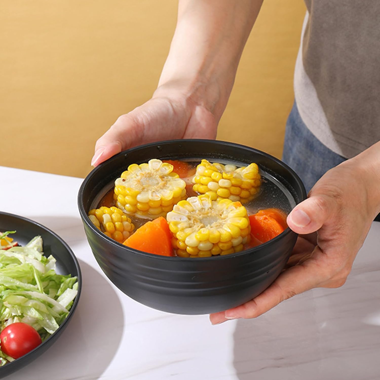 Unbreakable Wheat Straw Cereal Bowls Set of 6, 24 oz Microwave and Dishwasher Safe Lightweight Soup and Salad Bowl Sets, Reusable Dessert Bowls for Rice, Pasta, Snack, Fruit, BPA Free (Black) - Image 3