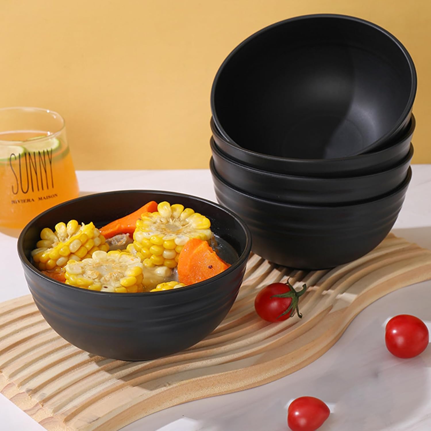 Unbreakable Wheat Straw Cereal Bowls Set of 6, 24 oz Microwave and Dishwasher Safe Lightweight Soup and Salad Bowl Sets, Reusable Dessert Bowls for Rice, Pasta, Snack, Fruit, BPA Free (Black) - Image 4
