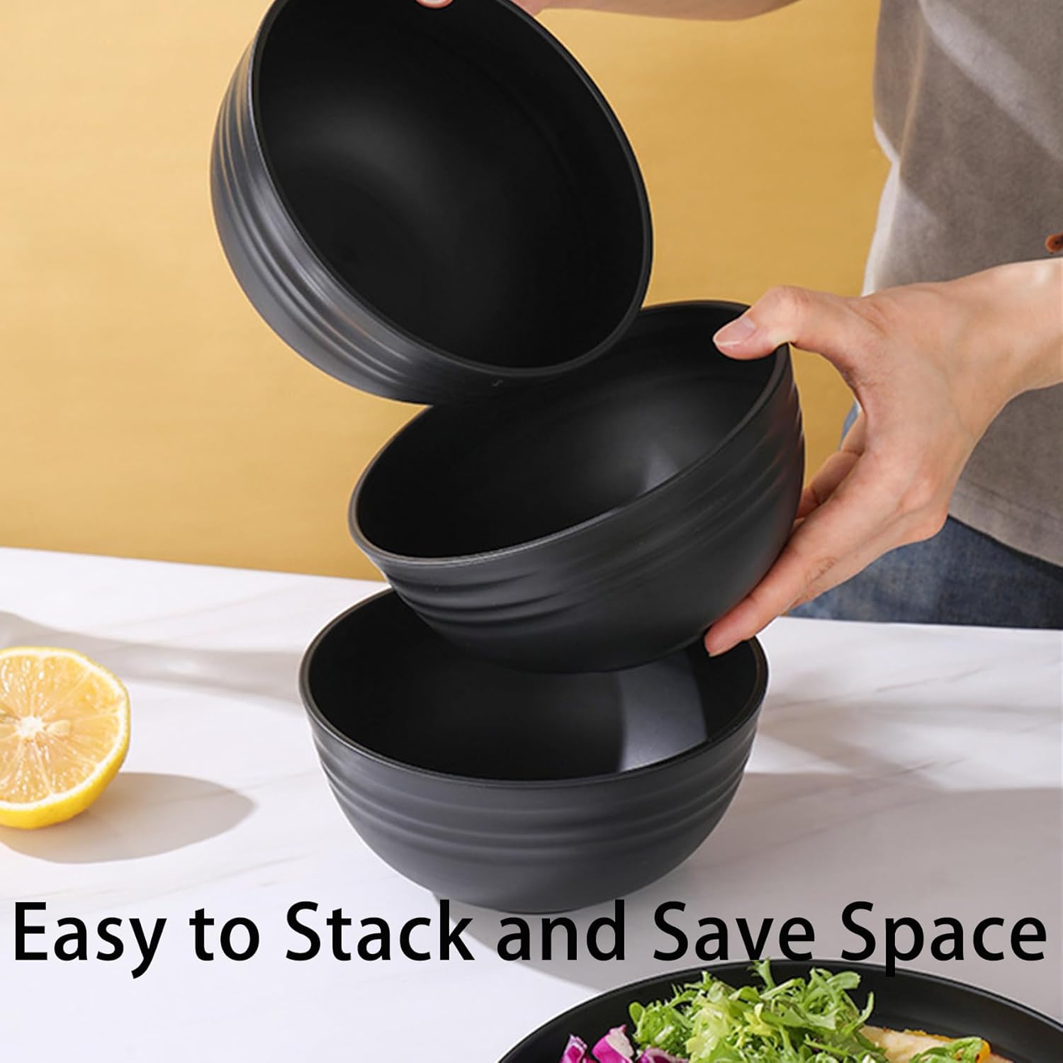 Unbreakable Wheat Straw Cereal Bowls Set of 6, 24 oz Microwave and Dishwasher Safe Lightweight Soup and Salad Bowl Sets, Reusable Dessert Bowls for Rice, Pasta, Snack, Fruit, BPA Free (Black) - Image 5