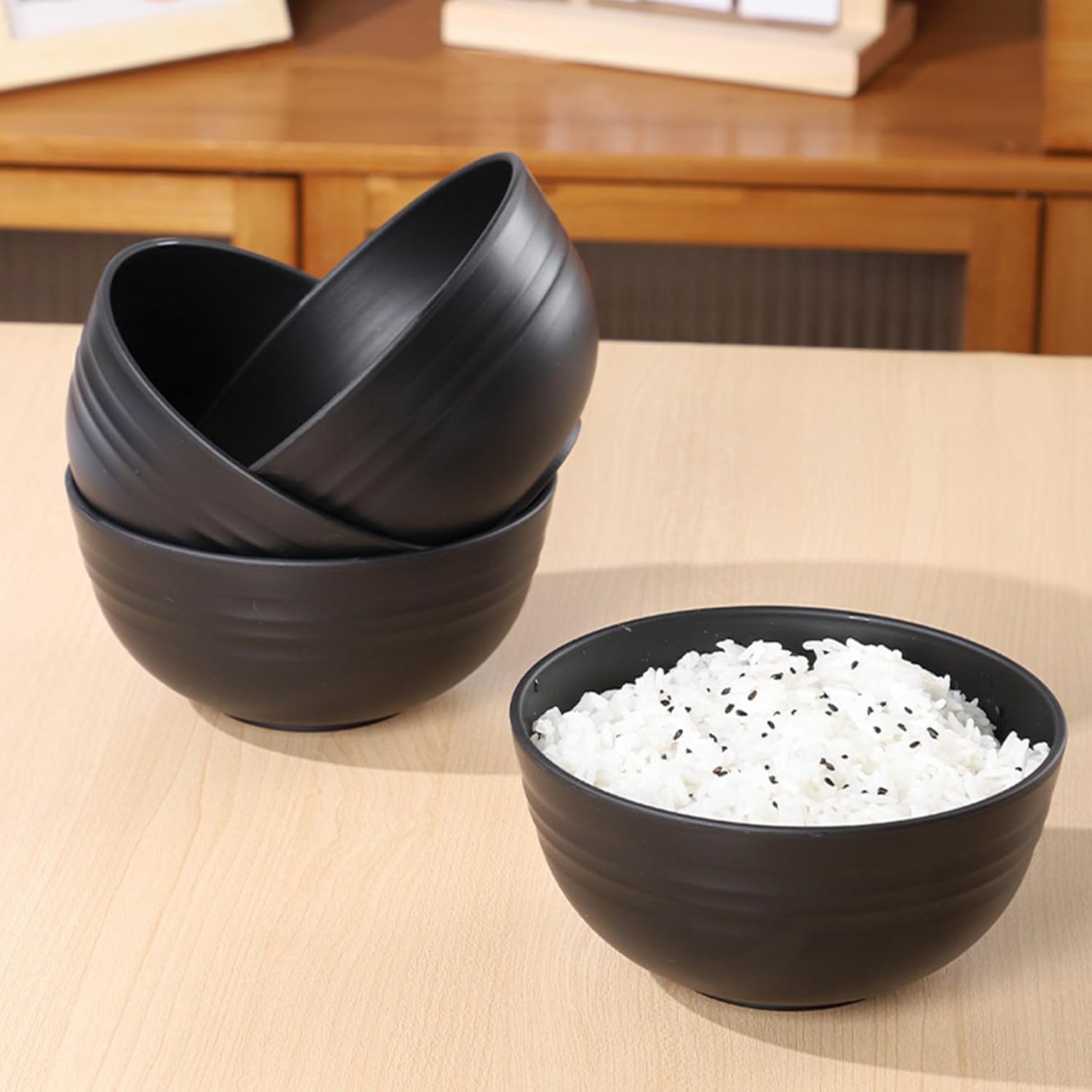 Unbreakable Wheat Straw Cereal Bowls Set of 6, 24 oz Microwave and Dishwasher Safe Lightweight Soup and Salad Bowl Sets, Reusable Dessert Bowls for Rice, Pasta, Snack, Fruit, BPA Free (Black) - Image 6