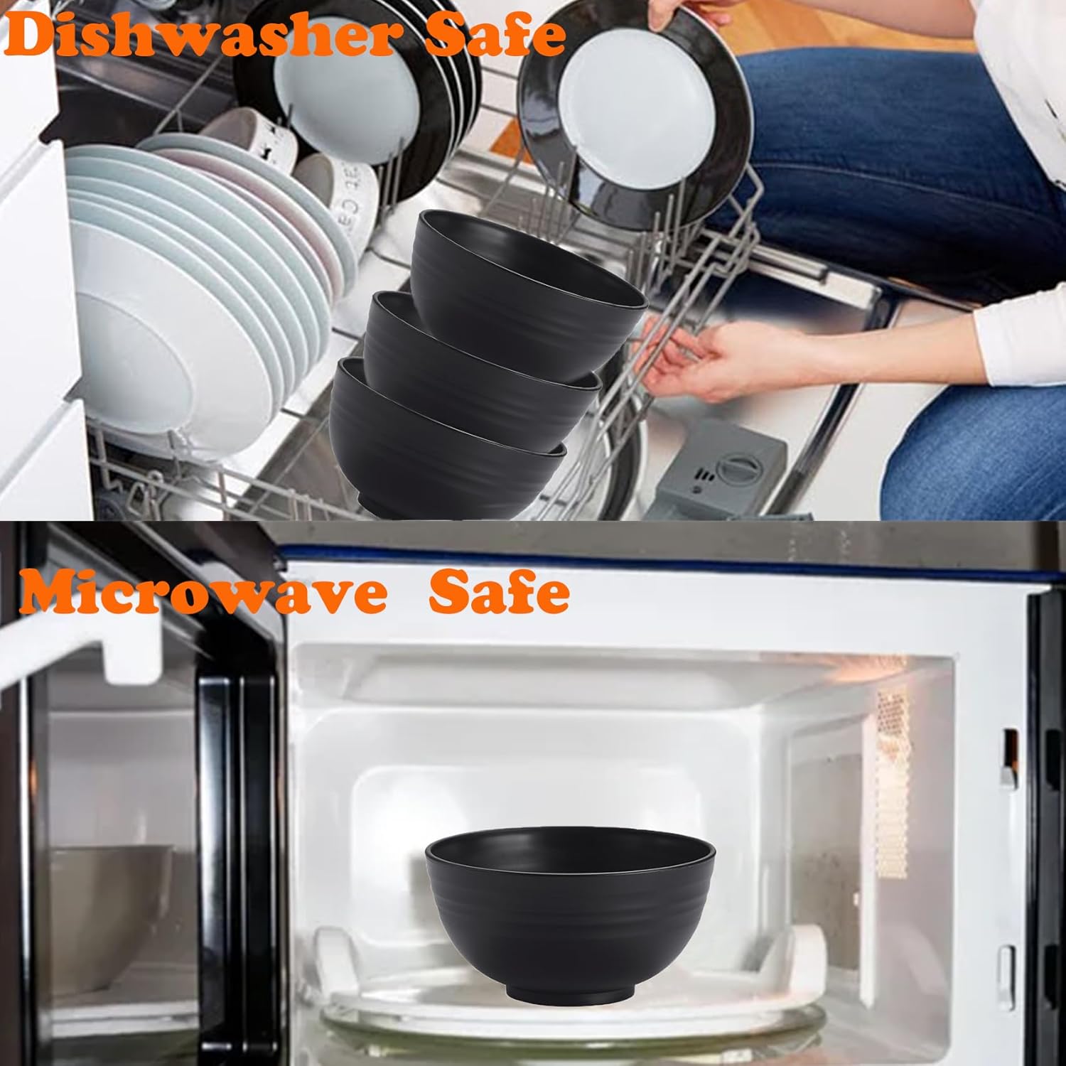 Unbreakable Wheat Straw Cereal Bowls Set of 6, 24 oz Microwave and Dishwasher Safe Lightweight Soup and Salad Bowl Sets, Reusable Dessert Bowls for Rice, Pasta, Snack, Fruit, BPA Free (Black) - Image 7