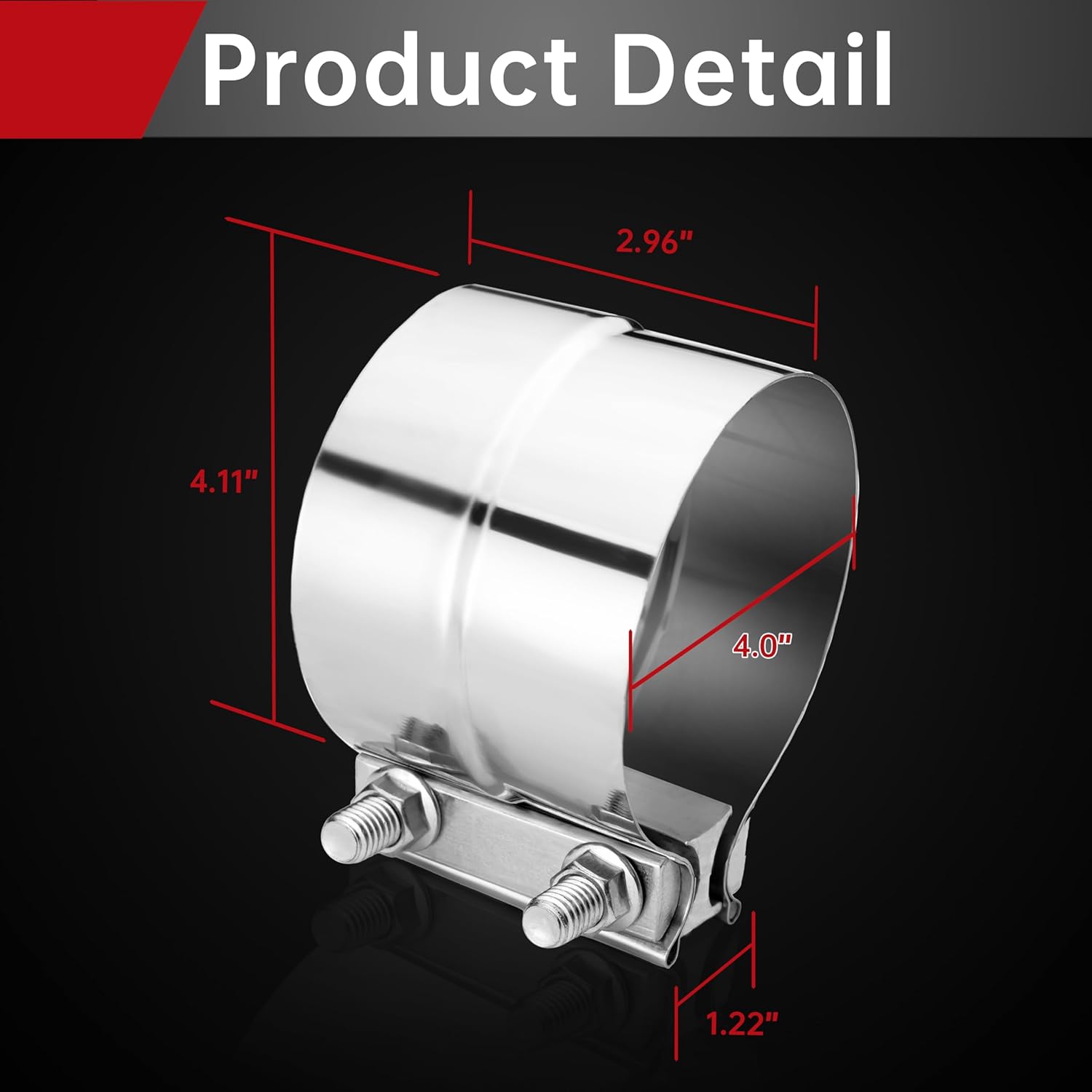 4.0 inch Lap Joint Exhaust Clamp 304 Stainless Steel Material For Exhaust Pipes, Muffler Ends and Exhaust System Connection 2PCS - Image 2