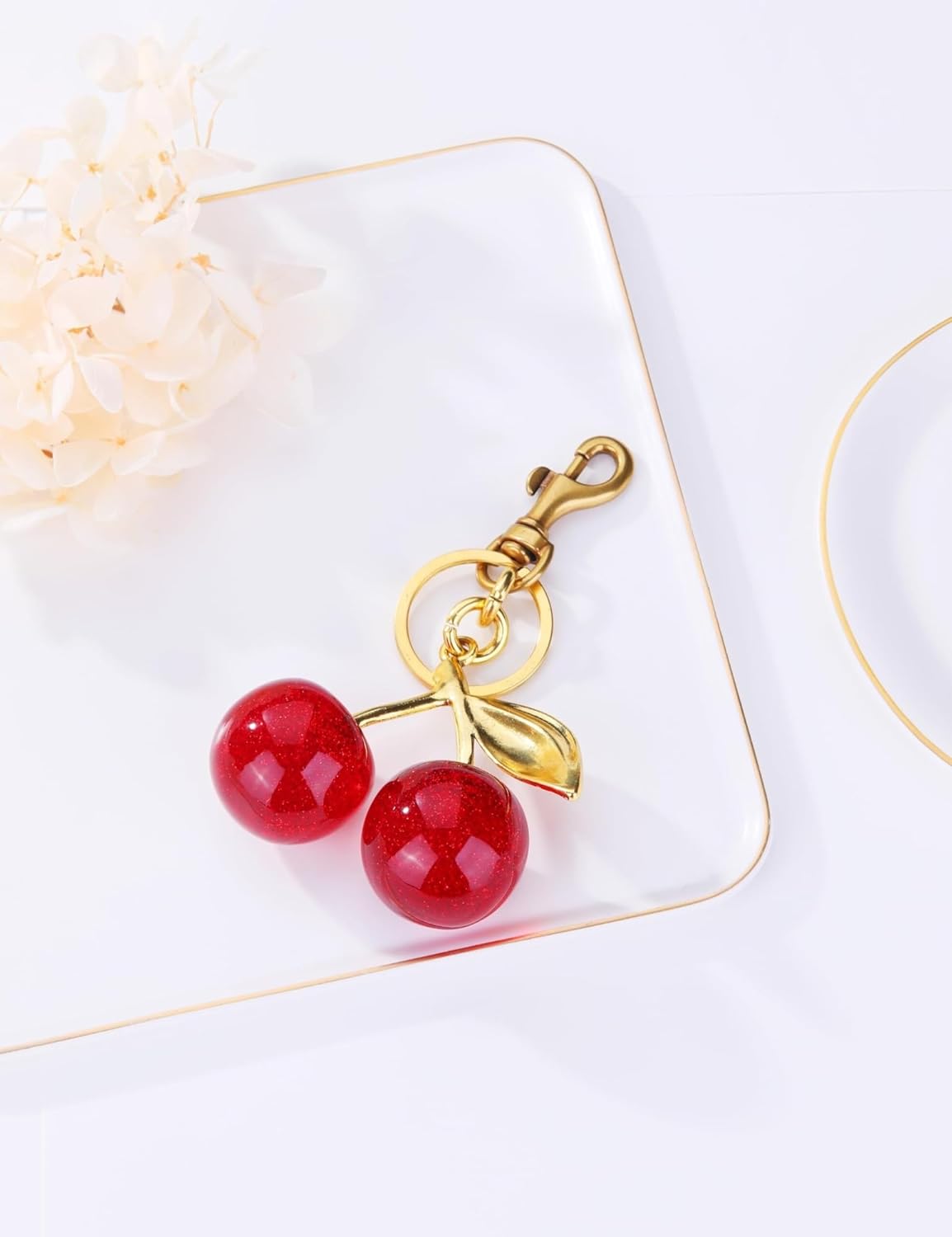 Cherry Bag Charm Women Cute Cherries Keychain Sparkling Purse Charms Pendant for Handbag Wallet Car Phone - Image 5