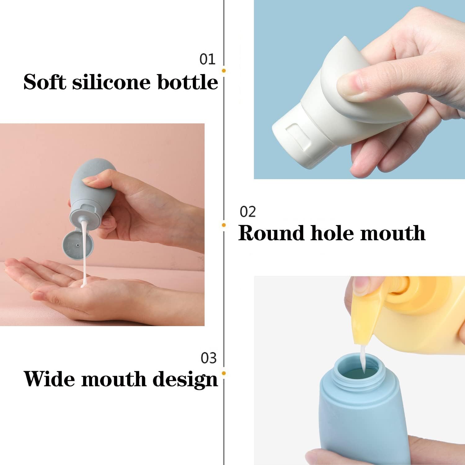 Travel Bottles, 3 PCS Travel Containers for Toiletries, Leak-Proof Refillable Squeezable Travel Bottles Set for Shampoo, Body Wash and Travel - Image 5