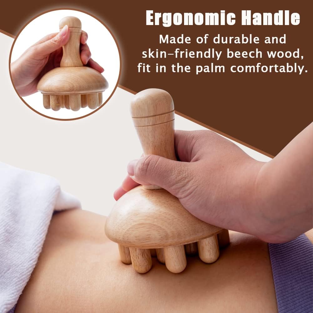Wooden Mushroom Shape Massager | Manual Wood Therapy Massage Tool, Anti Cellulite, Maderoterapia, Lymphatic Drainage, Relief Muscle Tension, for Full Body Use - Image 3