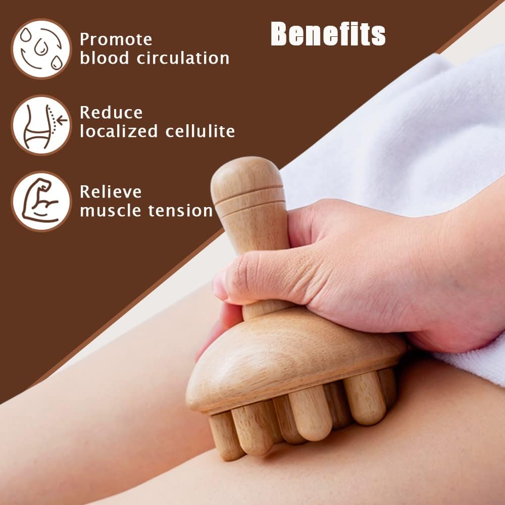 Wooden Mushroom Shape Massager | Manual Wood Therapy Massage Tool, Anti Cellulite, Maderoterapia, Lymphatic Drainage, Relief Muscle Tension, for Full Body Use - Image 4