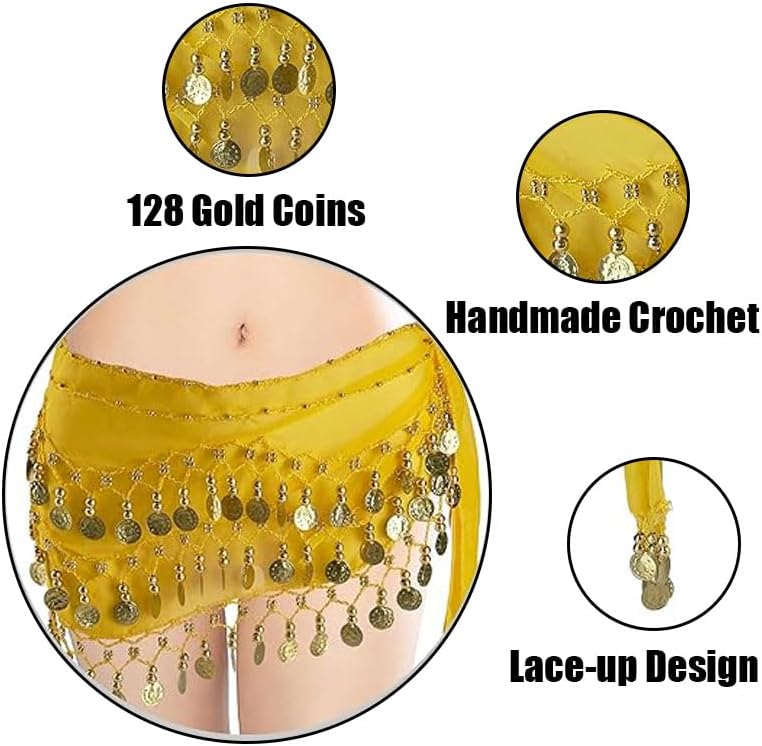 Belly Dance Hip Scarf,Belly Dance Hip Scarf Belly Dance Skirt with Gold Coins Bling Belly Dance Outfit - Image 3