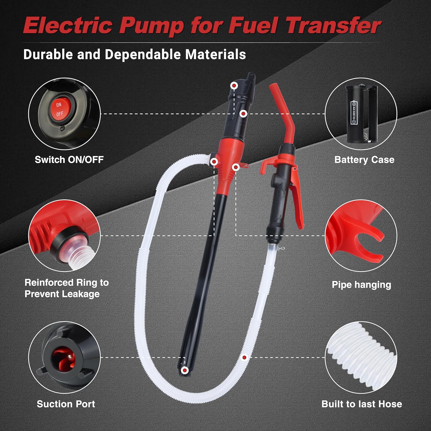 Portable Power Siphon Pump for Gas, Battery Operated Fuel Transfer Pump, 3.5GPM Flow, Diesel Oil Extractor - Ideal Gasoline Transfer Pump - Image 2