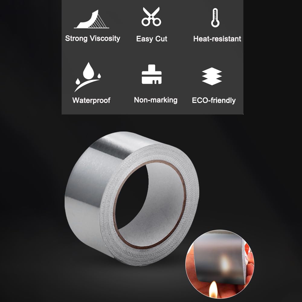 Aluminum Foil Tape, 2 inch x 65 Feet (3.9 mil) Duct Tape Heavy Duty Waterproof, Silver Metal Patch & Seal Tape, High Temperature, Insulation Adhesive for Ductwork, Sealing, Sealant, Dryer Vents - Image 3