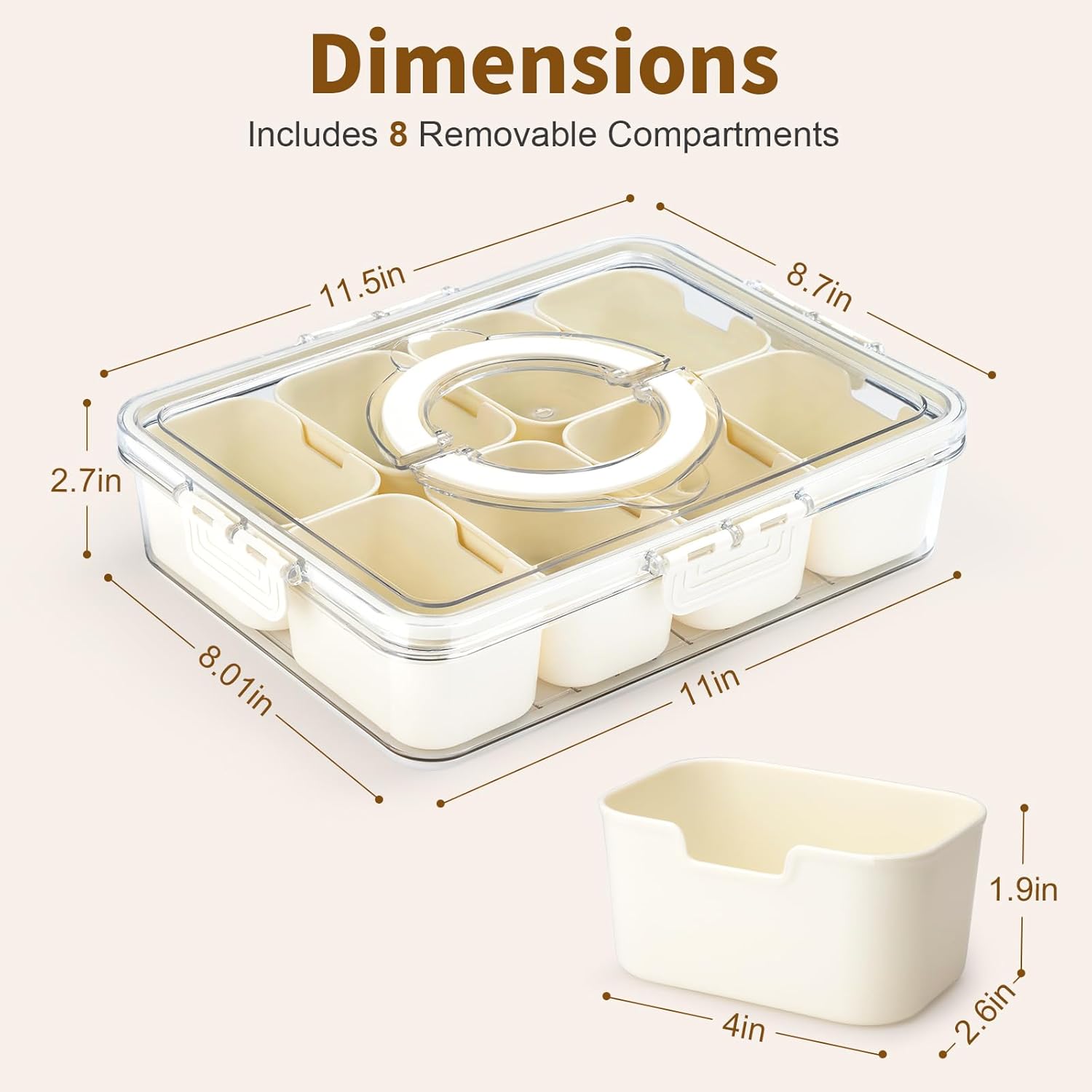 Snackle Box Container,Divided Clear Snack Box Serving Tray with Lid and Handle,8 Compartments Snack Tray,Portable Travel Snack Container,Perfect for Party, Travel, & Picniccnic（1 Pack） - Image 2