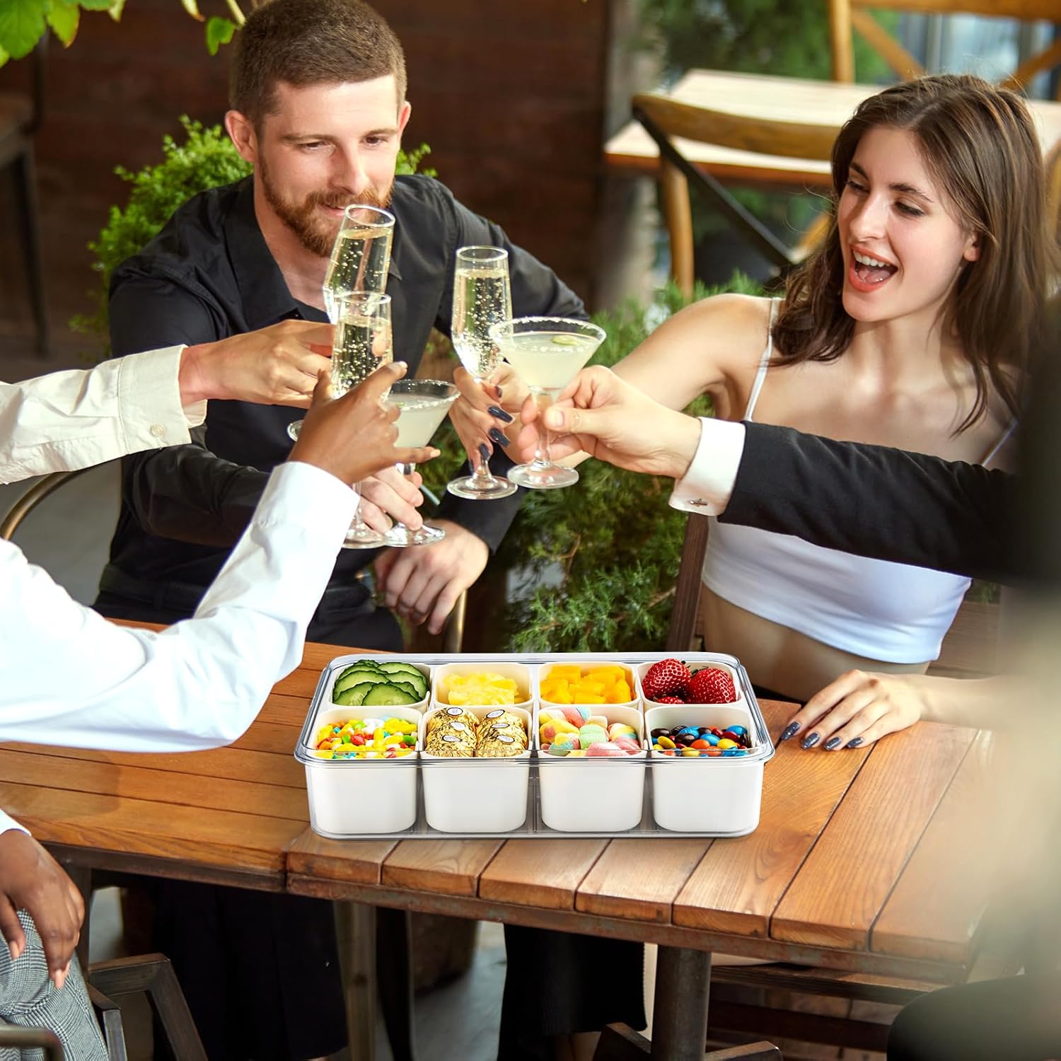 Snackle Box Container,Divided Clear Snack Box Serving Tray with Lid and Handle,8 Compartments Snack Tray,Portable Travel Snack Container,Perfect for Party, Travel, & Picniccnic（1 Pack） - Image 7