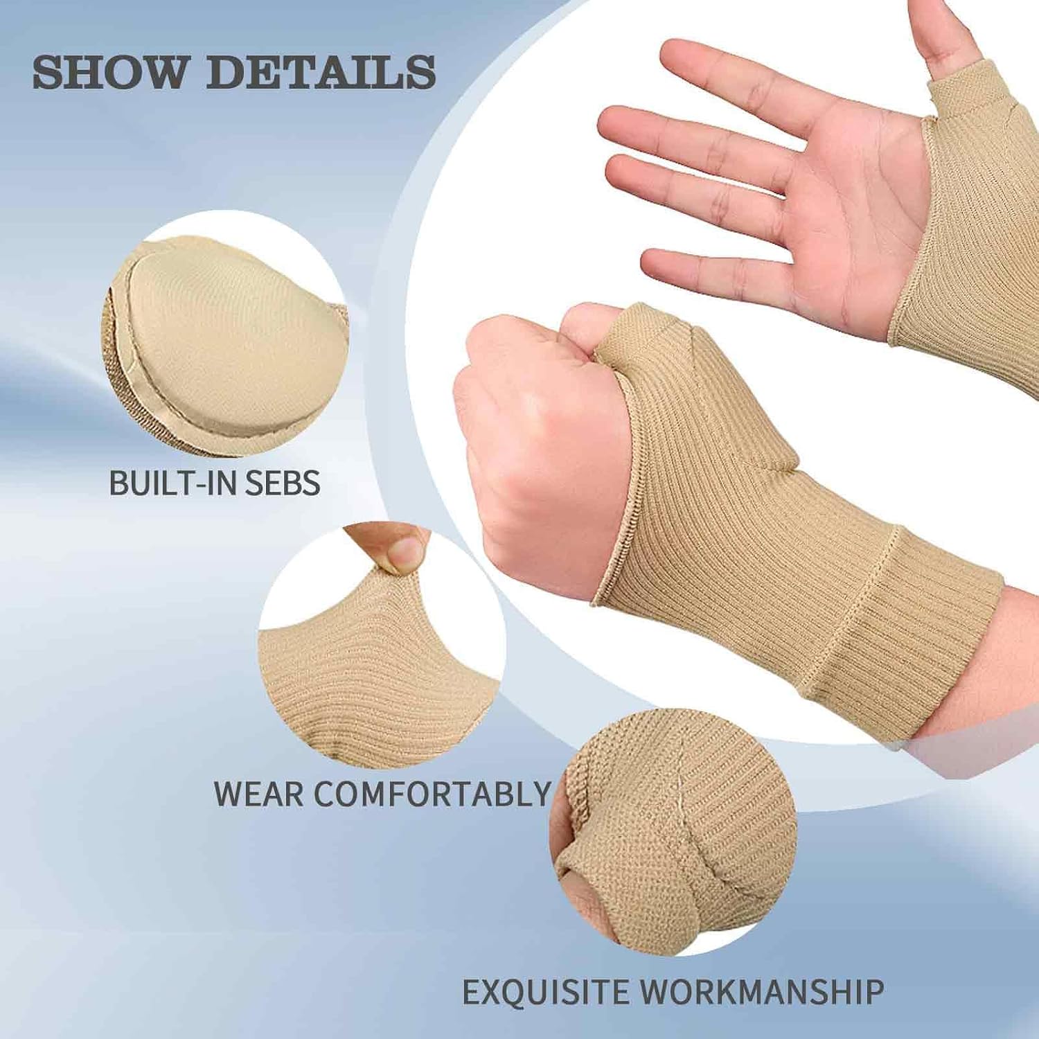 Thumb Brace - 2 Pairs Therapy Gloves Gel Hand Wrist Support Brace Arthritis Compression for Thumb Arthritis, Sport Pain Relief Tendonitis for Men and Women Fits Both Hands(L) - Image 3