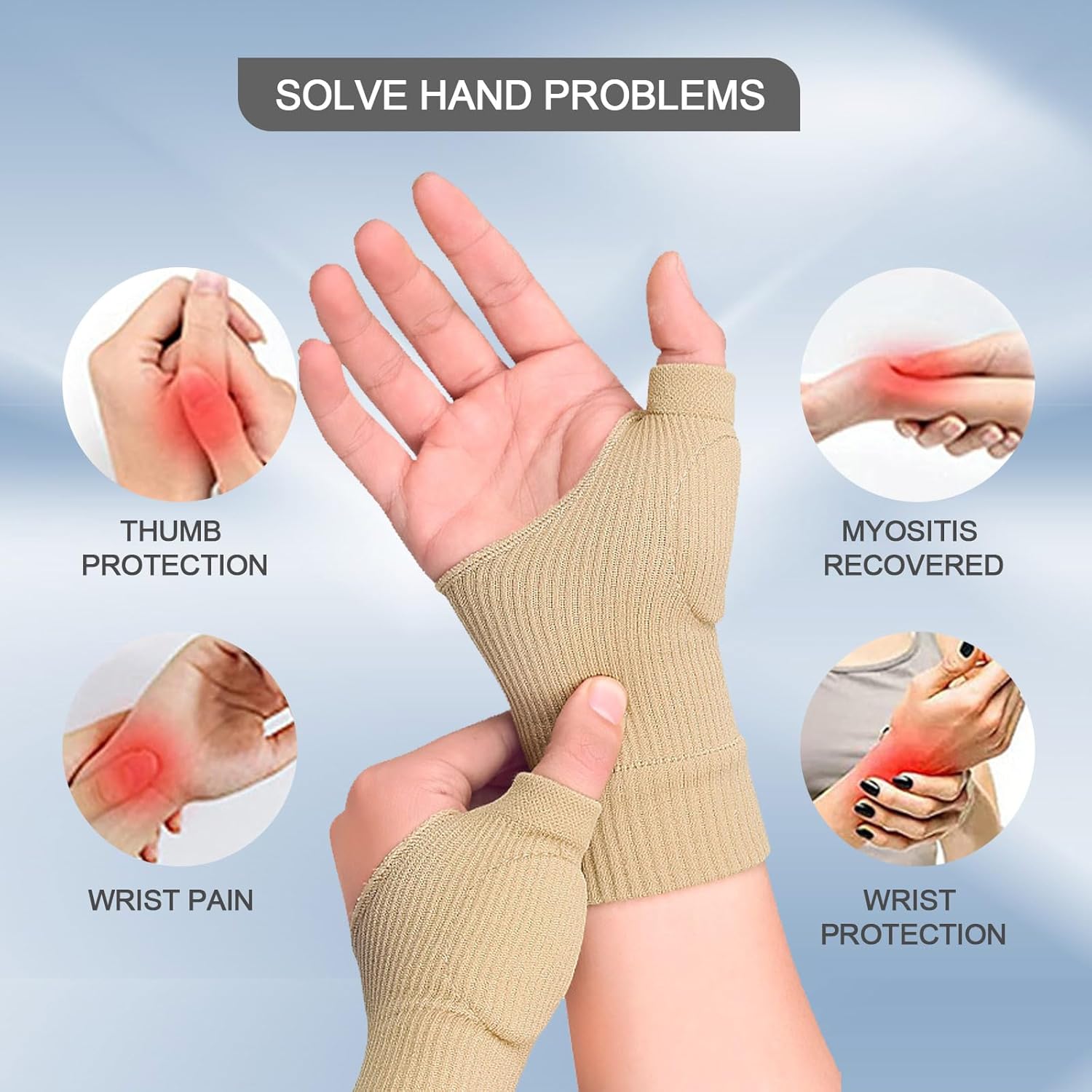 Thumb Brace - 2 Pairs Therapy Gloves Gel Hand Wrist Support Brace Arthritis Compression for Thumb Arthritis, Sport Pain Relief Tendonitis for Men and Women Fits Both Hands(L) - Image 4