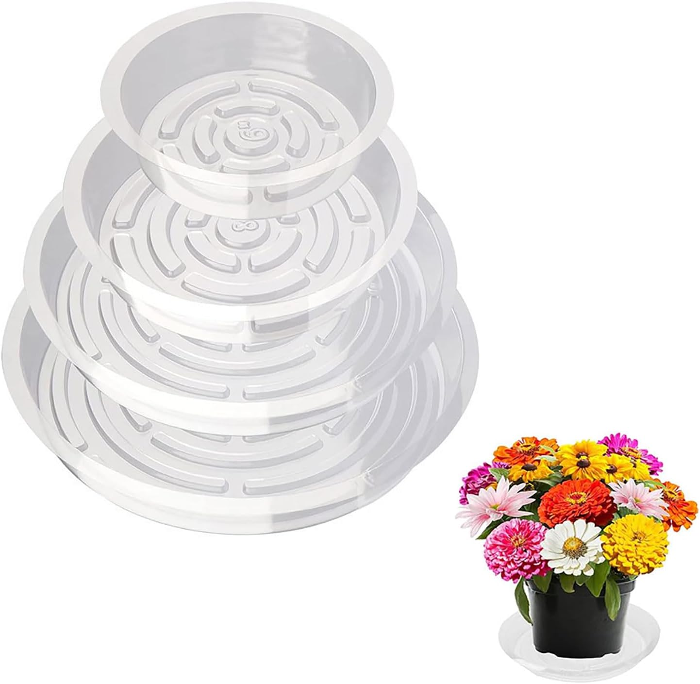 16Pcs Plant Saucer, Heavy Duty Clear Plastic Plant Tray, Durable Round Flower Pot Saucer, Large Plant Dishes Saucer, Planter Water Drip Trays for Indoor Outdoor Garden Potted - Image 1