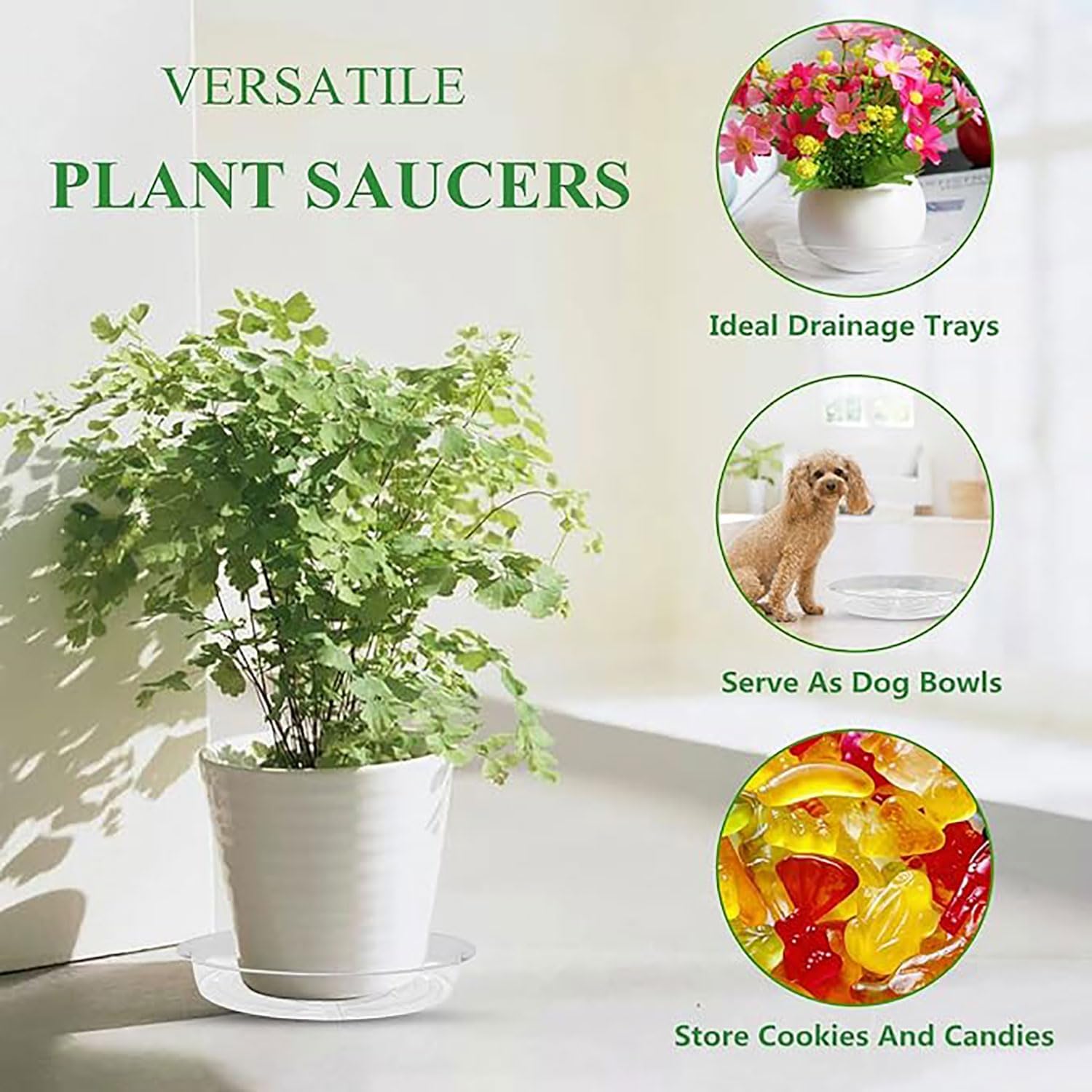 16Pcs Plant Saucer, Heavy Duty Clear Plastic Plant Tray, Durable Round Flower Pot Saucer, Large Plant Dishes Saucer, Planter Water Drip Trays for Indoor Outdoor Garden Potted - Image 7