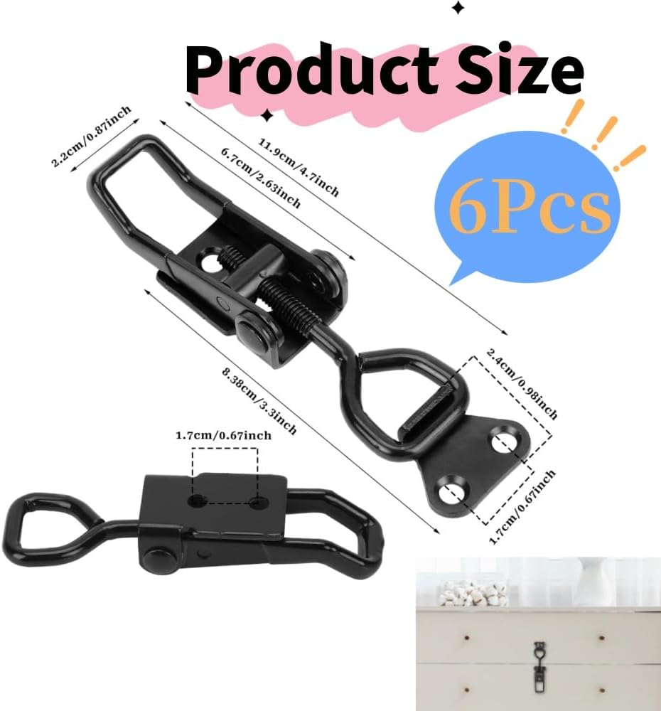 6 Pack Adjustable Toggle Clamp, Black Pull Latch,Heavy Duty Toggle Latch Hasp Clamp,4001 Lockable Quick Release Pull Metal Draw Latch for Door, Box Case Trunk, Smoker Door, Jig - Image 2