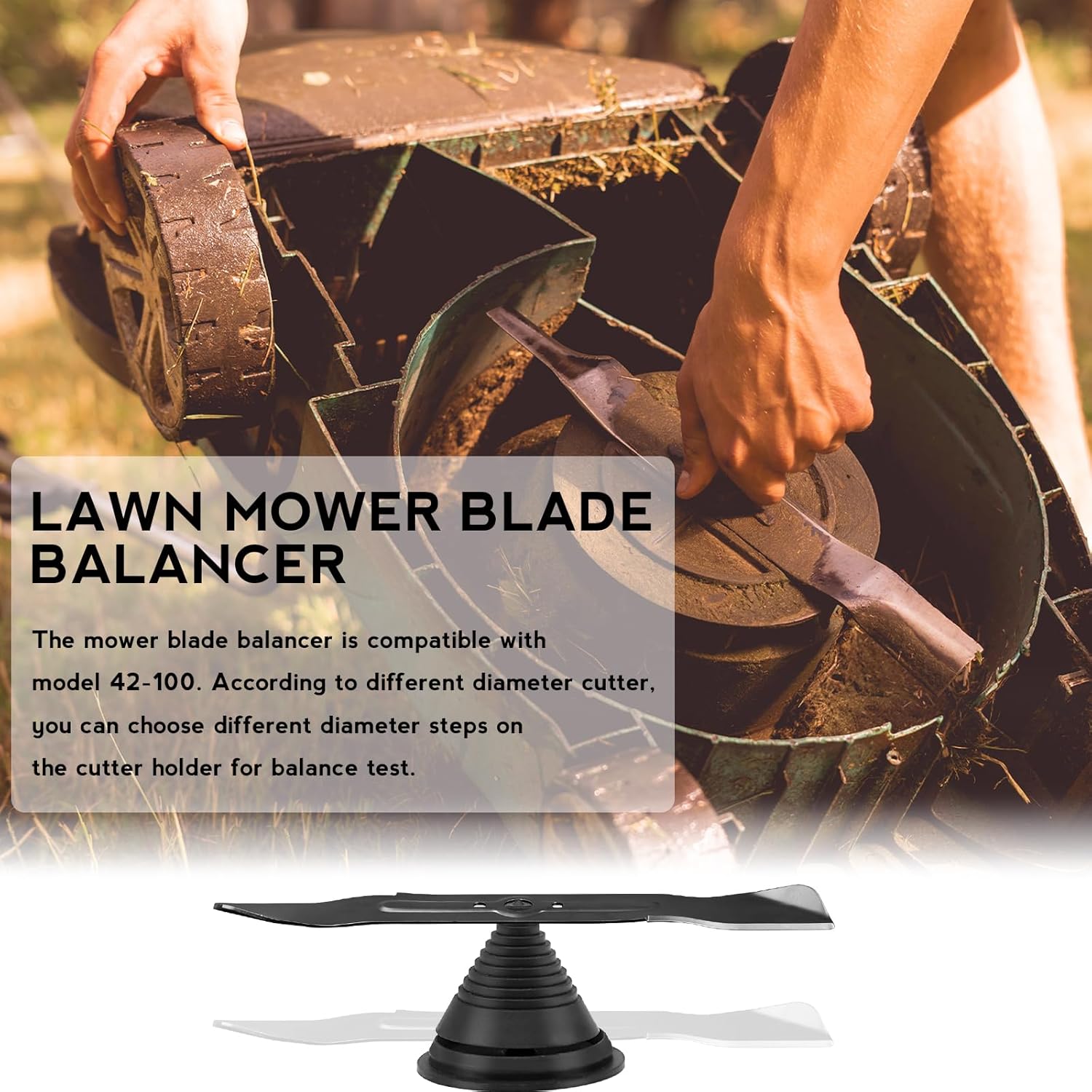 Lawn Mower Blade Sharpener, 4 Pack Mower Blade Sharpener with Steel Backing, Lawnmower Blade Sharpener with Lawn Mower Blade Balancer for Any Power Hand Drill - Image 5