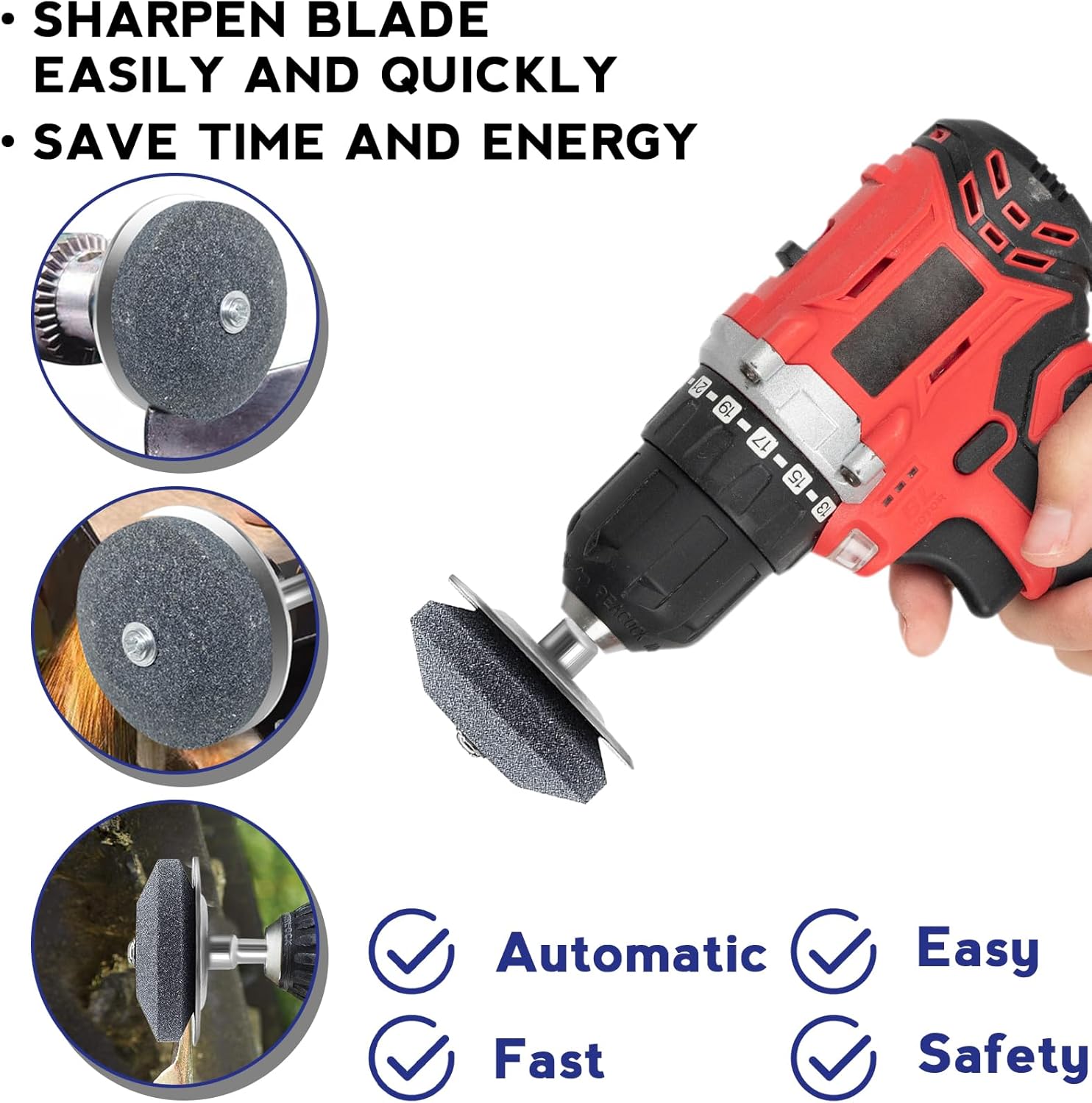 Lawn Mower Blade Sharpener, 4 Pack Mower Blade Sharpener with Steel Backing, Lawnmower Blade Sharpener with Lawn Mower Blade Balancer for Any Power Hand Drill - Image 6